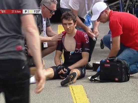 Geraint Thomas suffered a race-ending crash at the Tour de Suisse