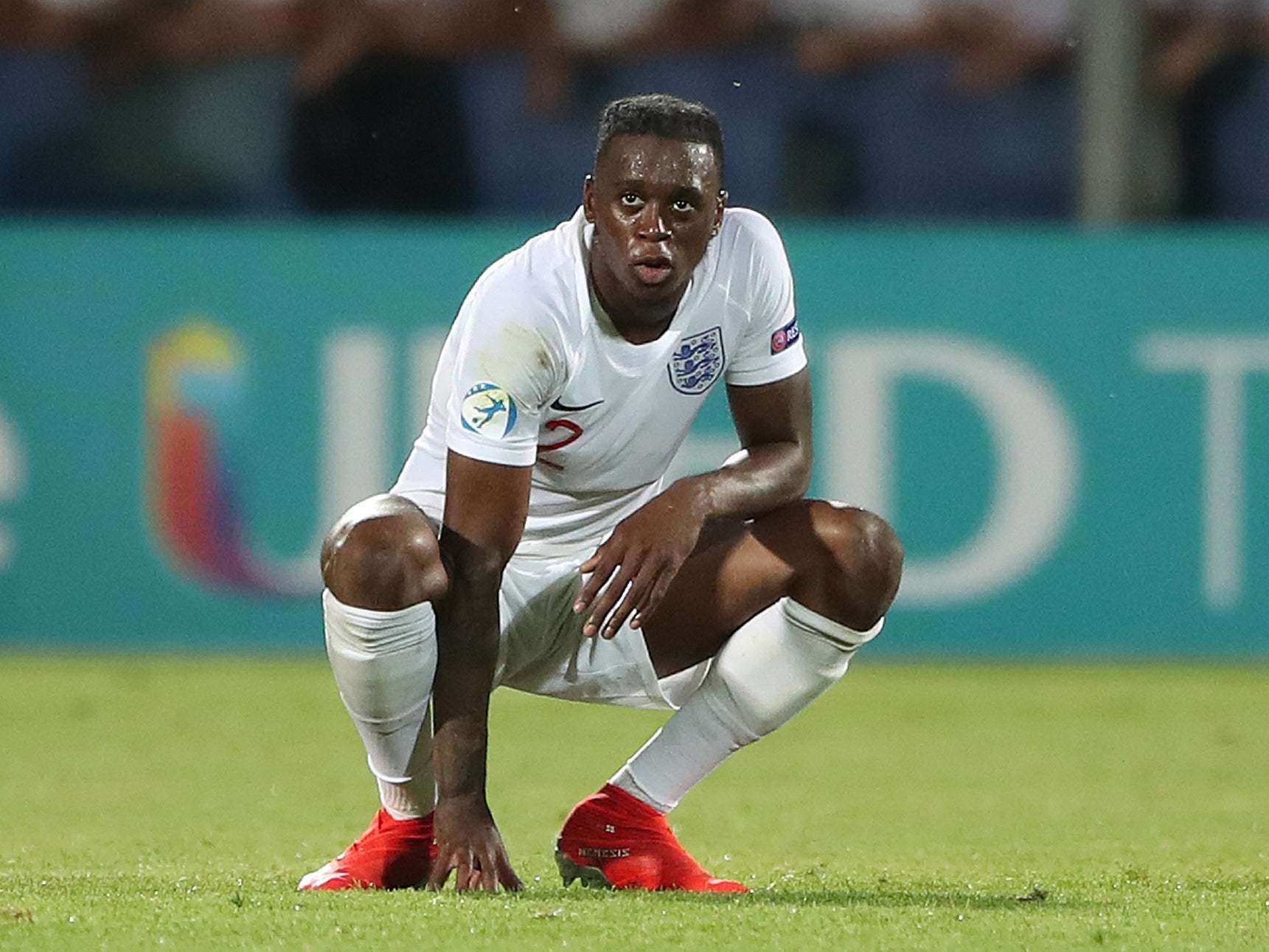 Aaran Wan-Bissaka appears dejected after England Under-21s suffered a late defeat against France