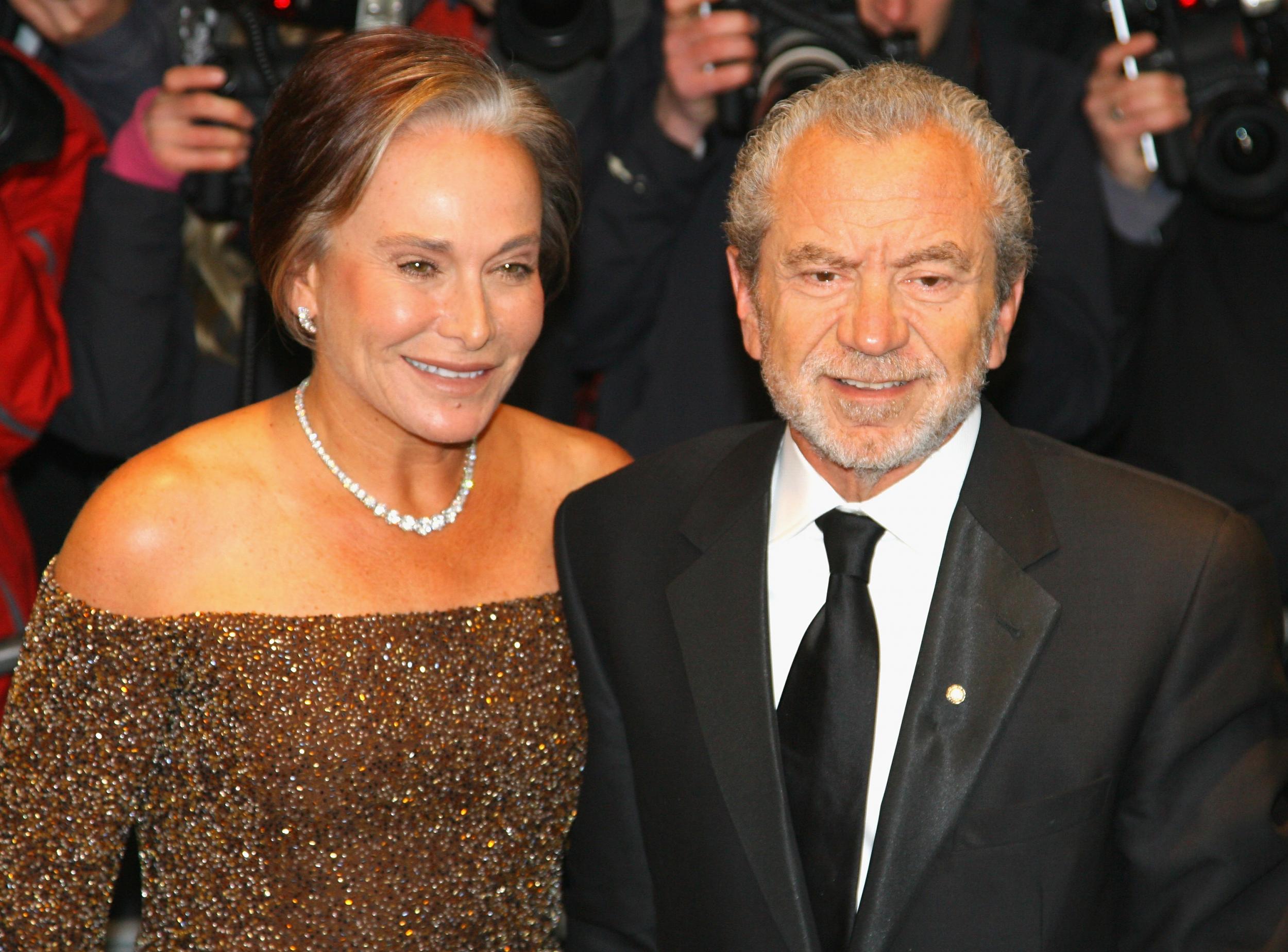 Sir Alan Sugar and his wife arrive at the Cystic Fibrosis Liv Charity Event at the Dorchester Hotel on January 31, 2008 in London, England.