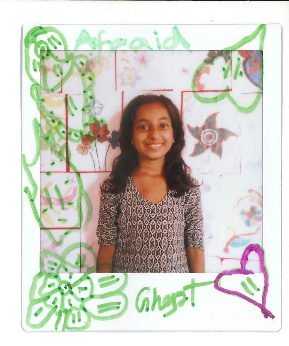 Fatima lives with her parents, two sisters and grandfather in the camps. Her first picture shows her fears, she says: “When we first came to Bangladesh there were lots of dogs and snakes. It was scary. There were also no latrines to go the toilet. We could bring no clothes with us when we left our home, we suffered lots of difficulties. We also could not bring any cooking utensils to cook with. When we first arrived in Bangladesh a local family helped us to eat and we took shelter in their home. Gradually, over time we got the materials to build a house and things to cook with."