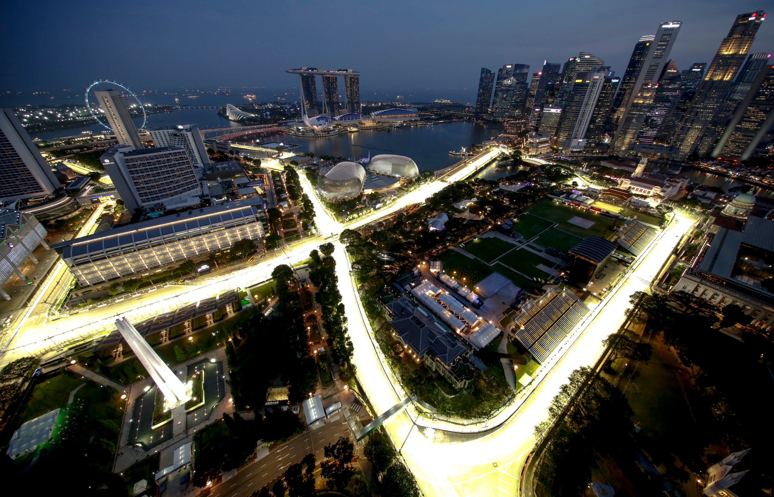 A general view shows the lights on the Marina Bay Street Circuit for the Singapore Formula One Grand Prix night race in Singapor