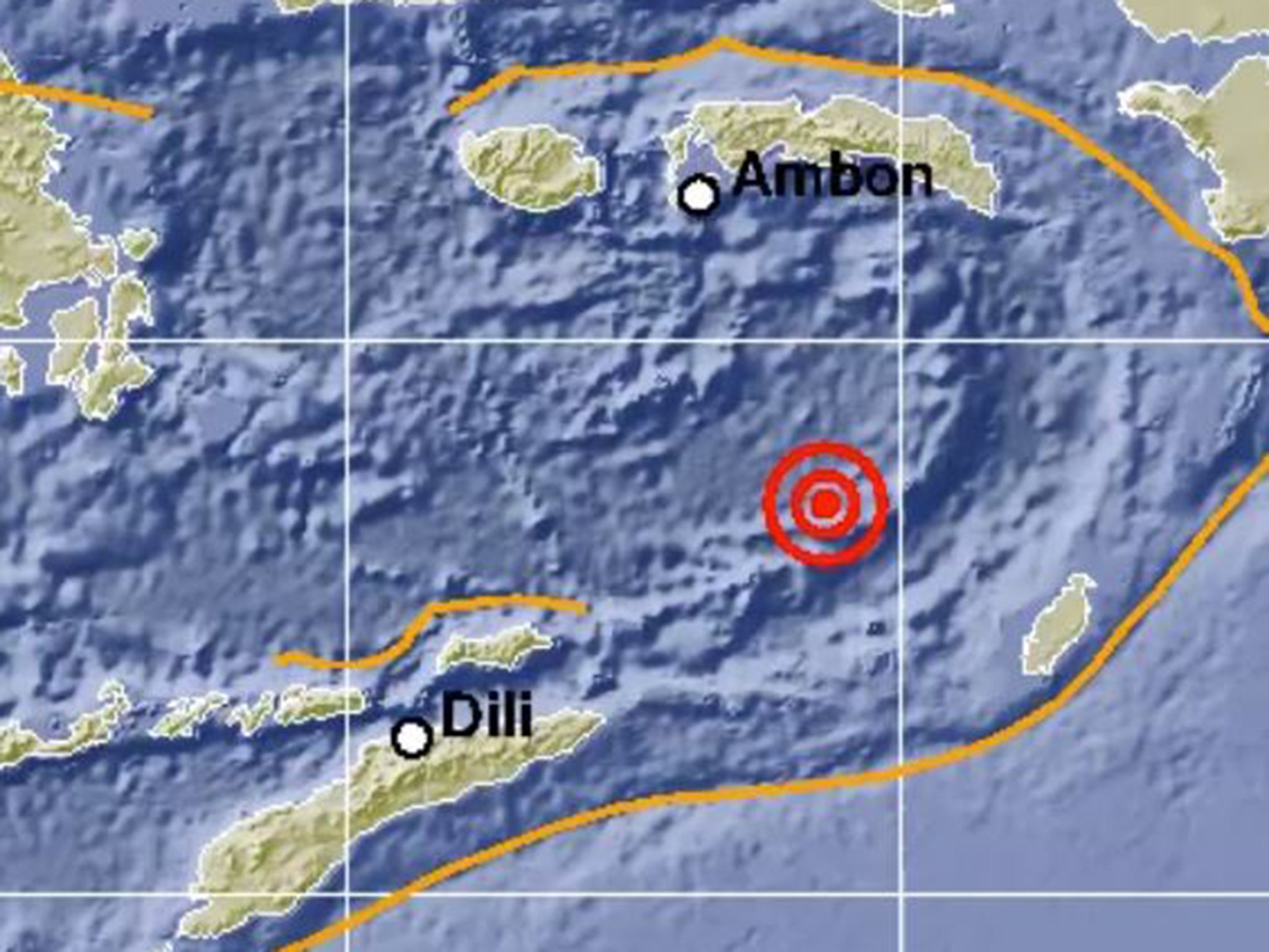 The 7.4-magnitude earthquake was centred 129 miles below the earth's surface in the Banda Sea off the coast of Indonesia