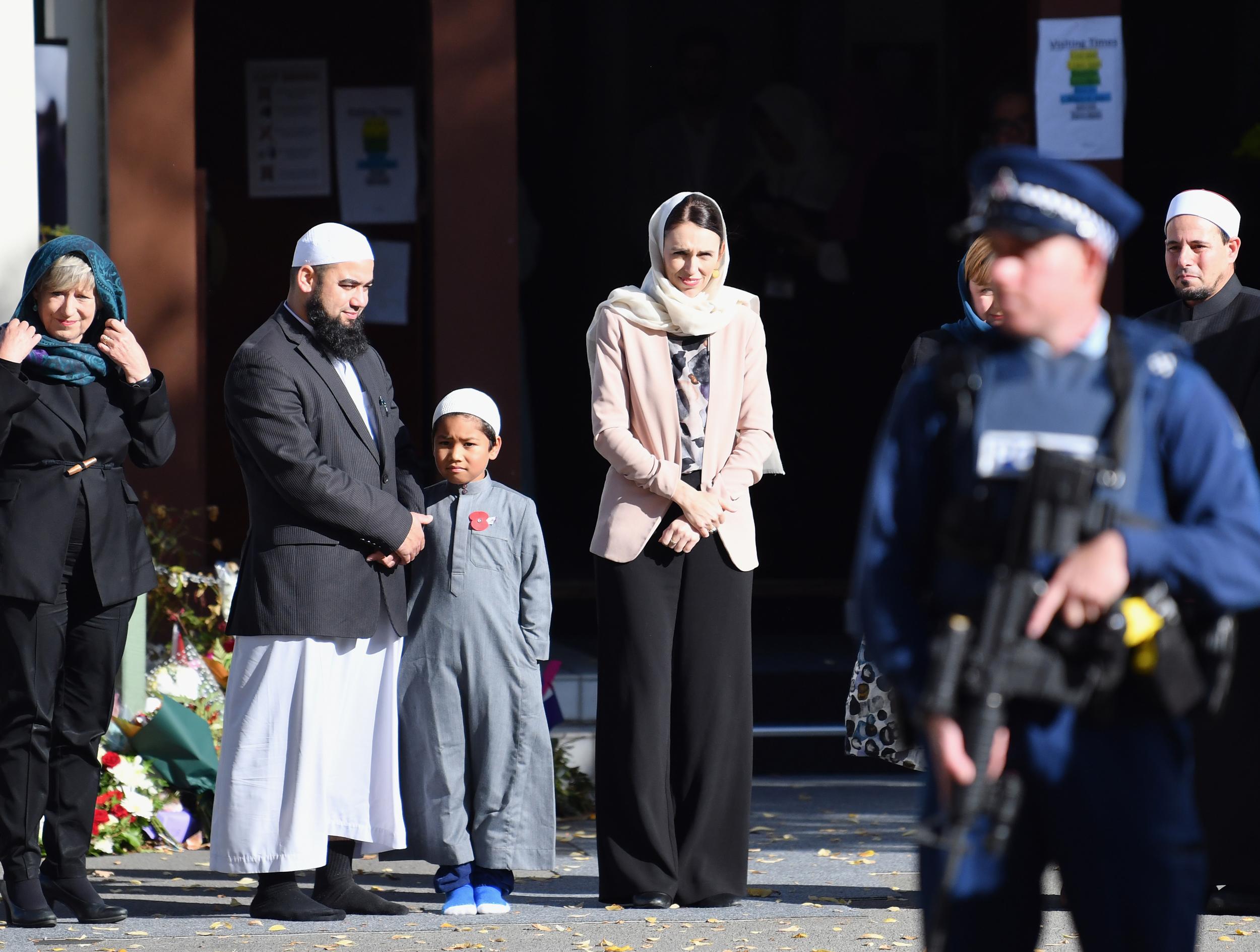 New Zealand’s PM, Jacinda Ardern (centre), has been praised for her compassionate response to the Christchurch terror attacks