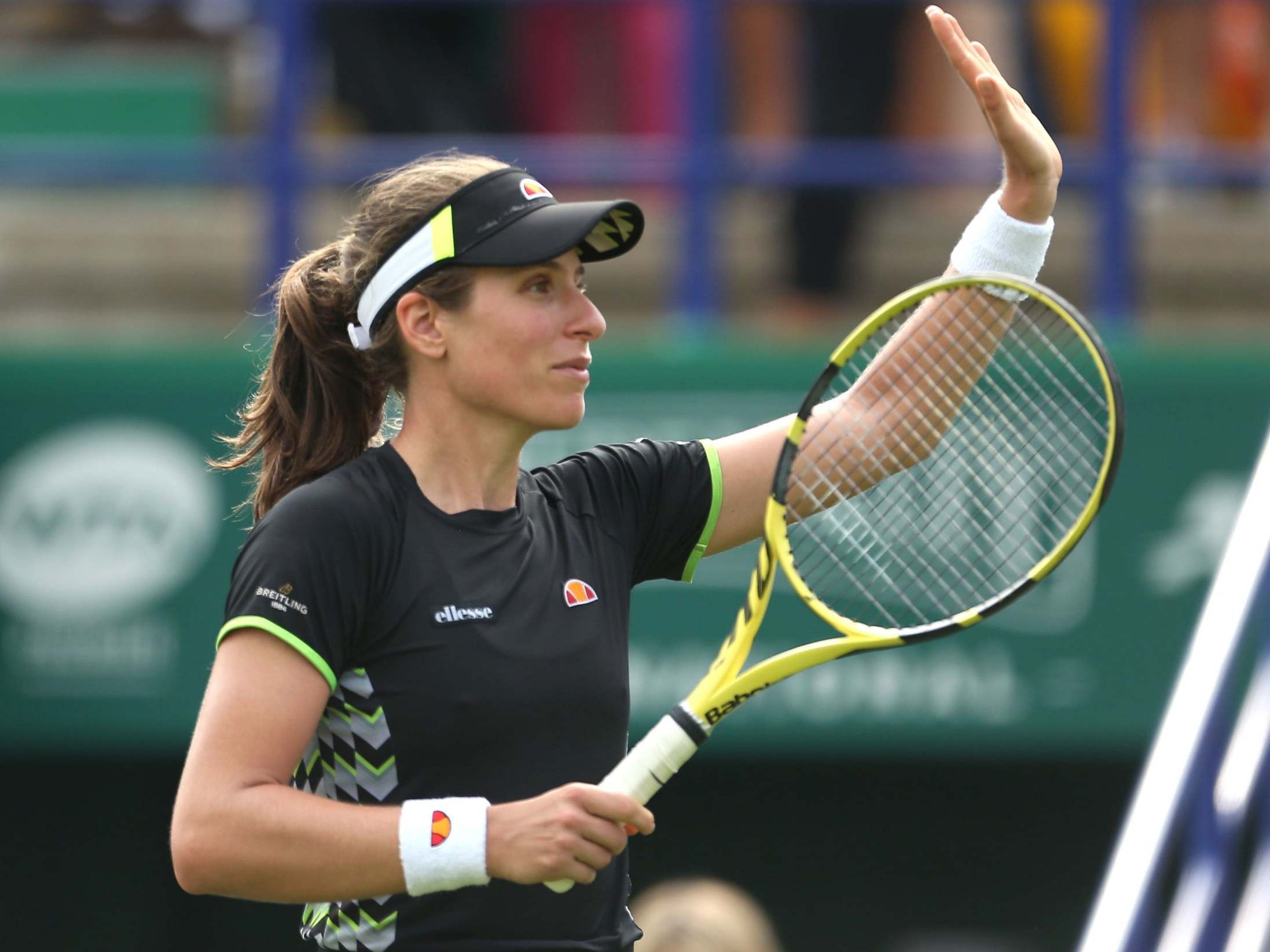 Johanna Konta celebrates defeating Maria Sakkari