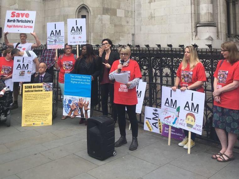 Protesters at the High Court yesterday