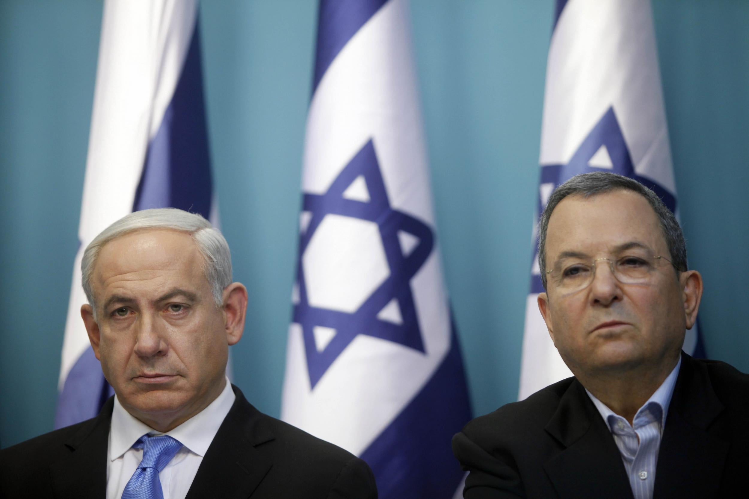 Prime minister Benjamin Netanyahu and his then defence minister Ehud Barak in 2012 in Jerusalem, Israel (Lior Mizrahi/Getty)