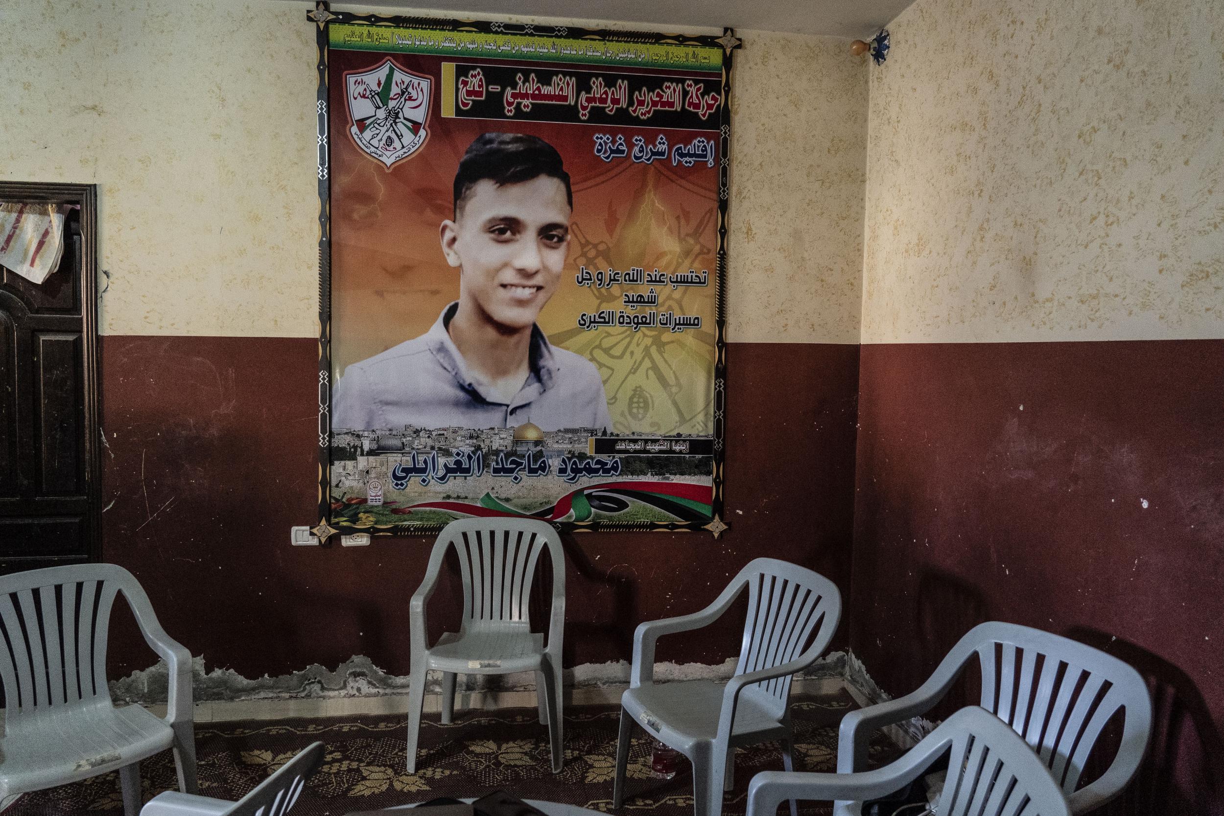 A photo of Mohamed, 15, who was killed by Israeli gunfire during 2018 protests as the US embassy was moved