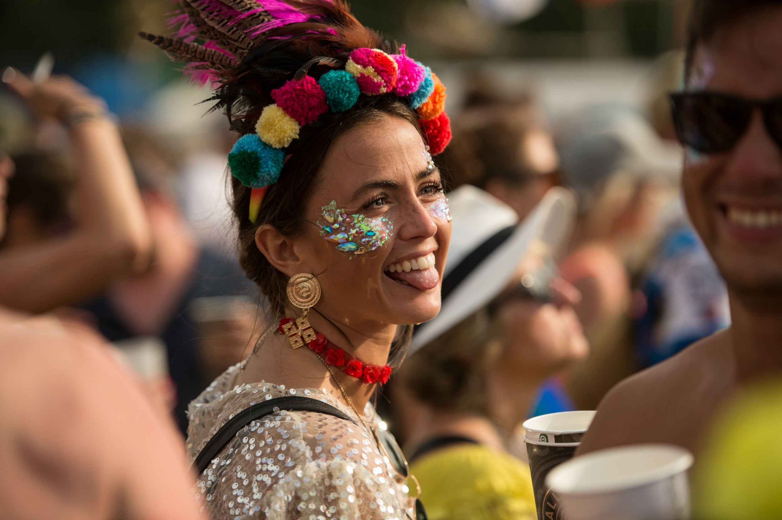 A pom-pom headband takes this sparkly outfit to a whole new level.