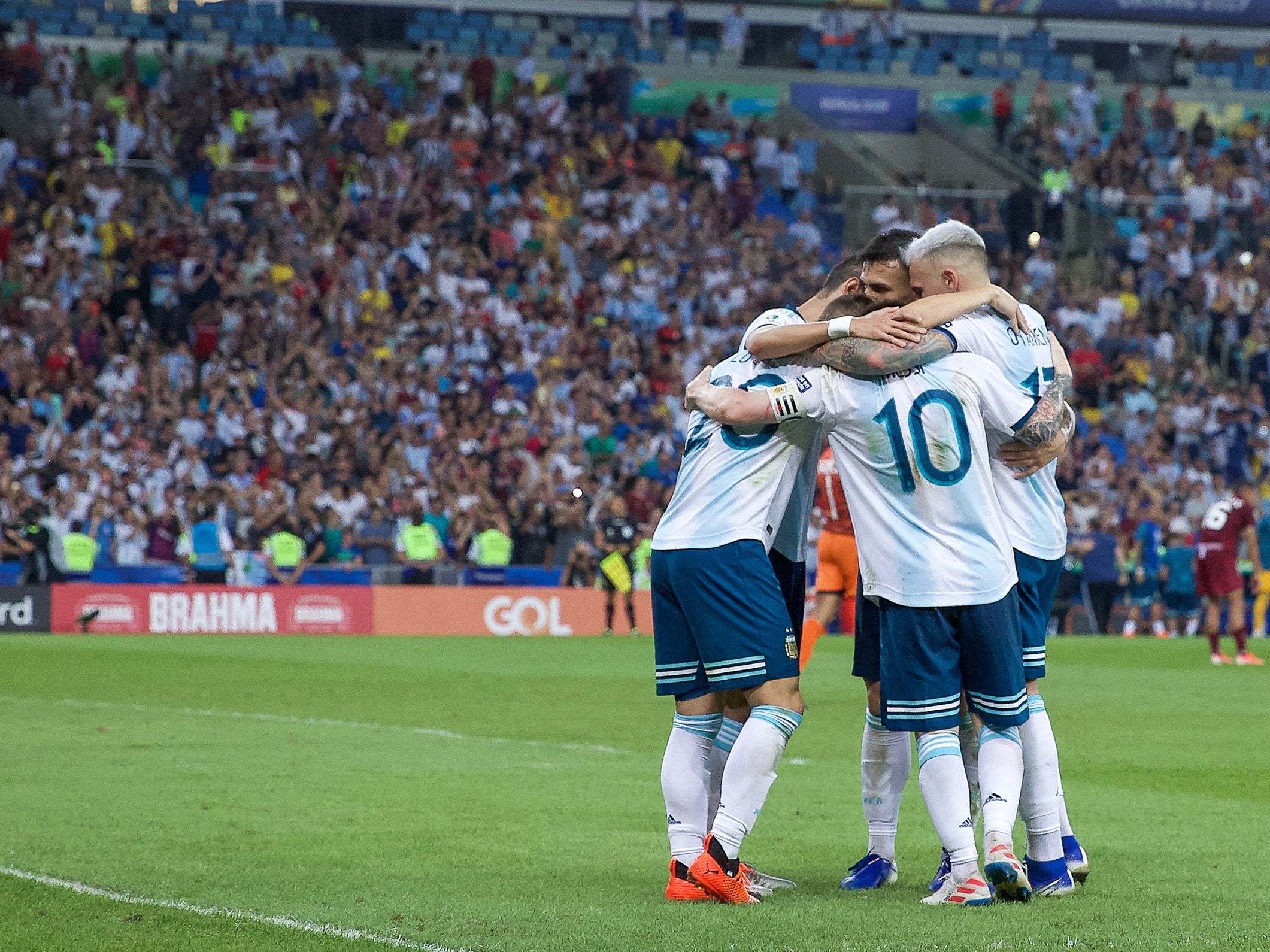 Argentina celebrate defeating Venezuela in the quarter-finals