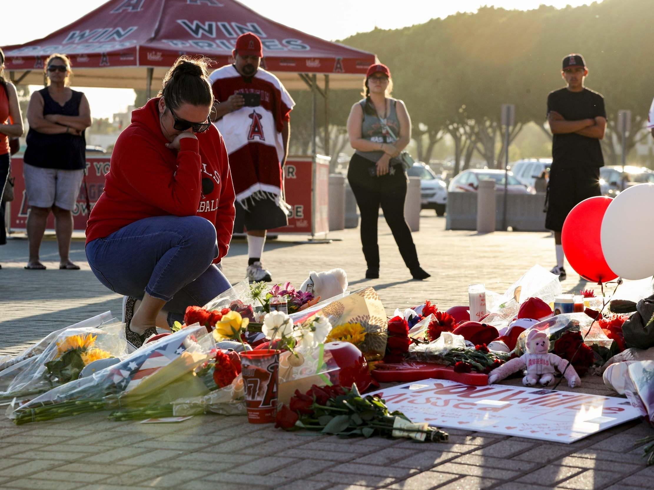 Fans attended the Angels Stadium in Anaheim, California following the death of Skaggs