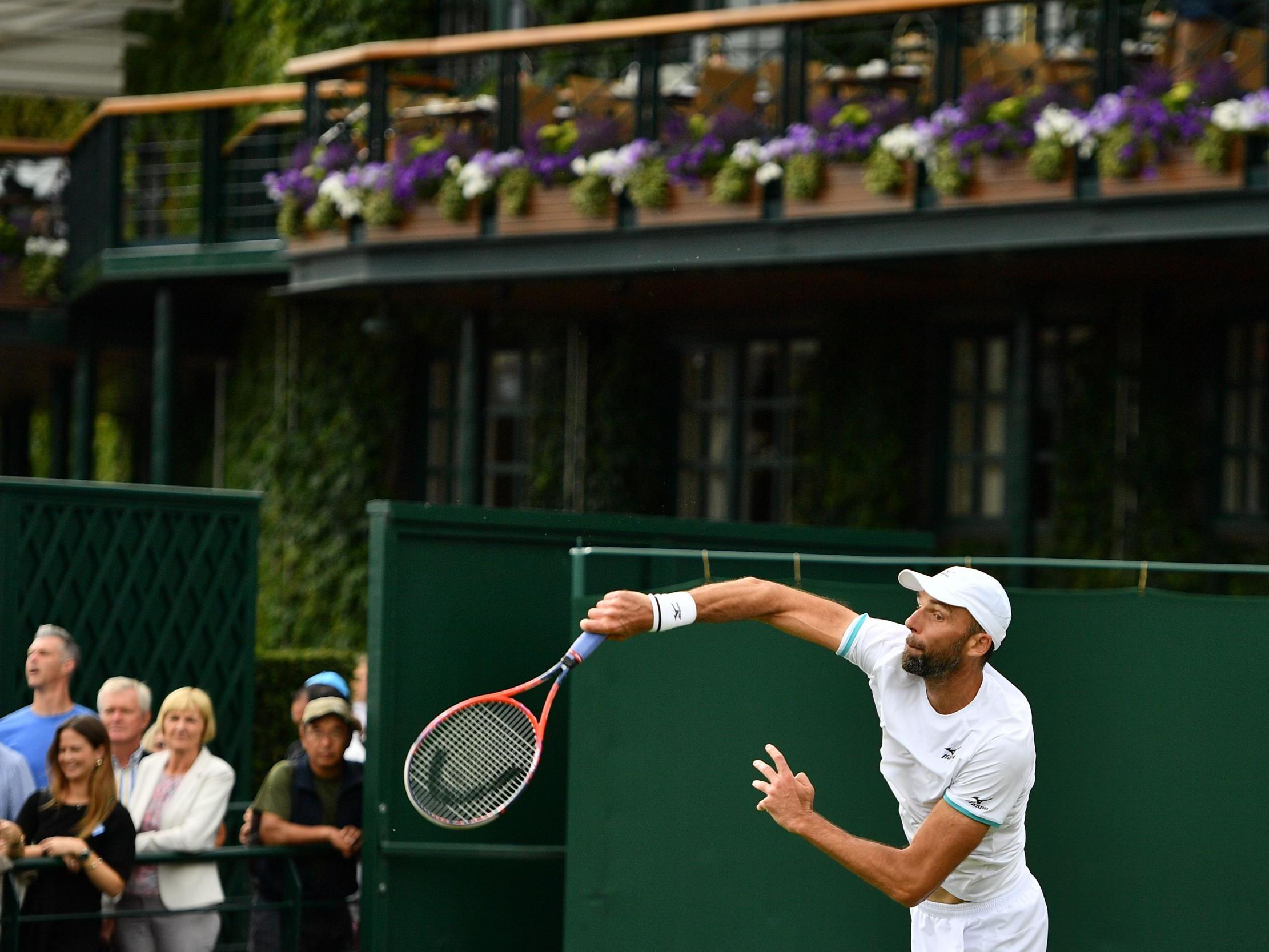 The Croatian in action on the opening day of Wimbledon