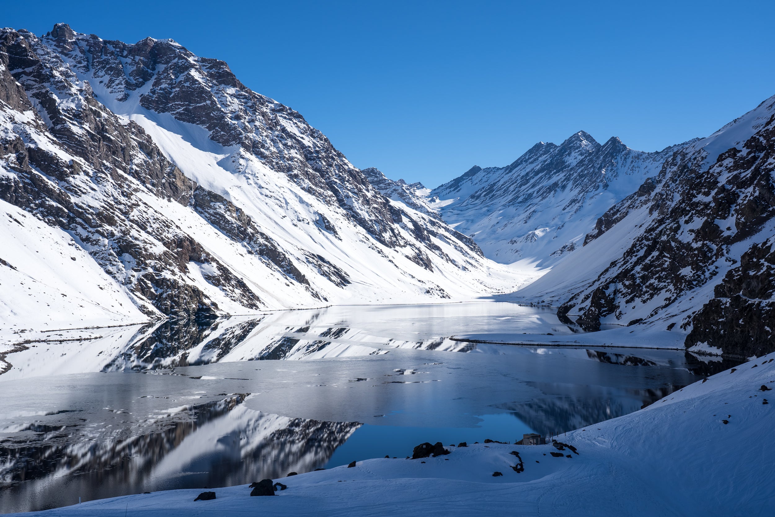 Inca Lake is surrounded by ski slopes