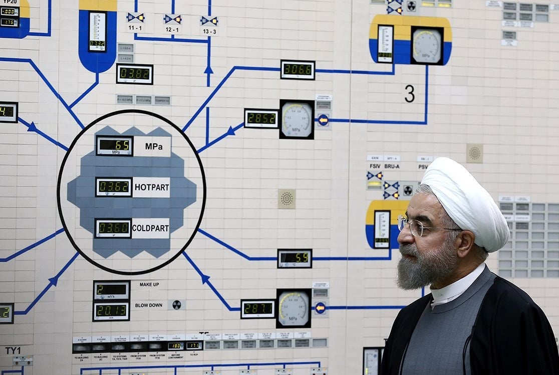 Iranian president Hassan Rouhani visits the Bushehr nuclear power plant in 2015