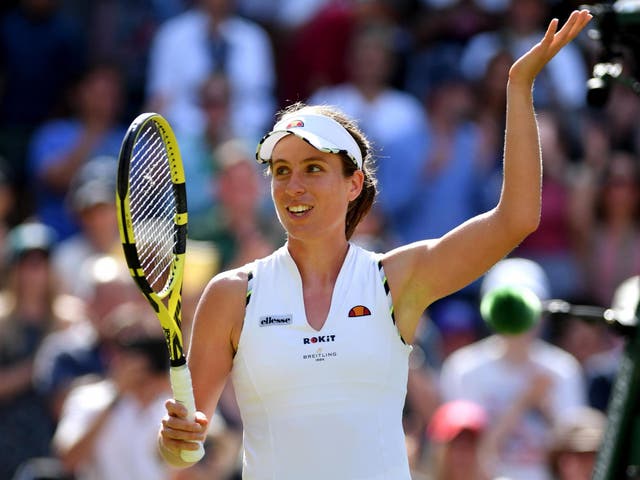 Johanna Konta of Great Britain celebrates