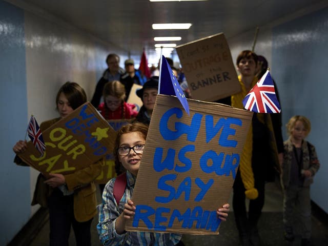 Young protestors prepare to join the Final Say march in London last October