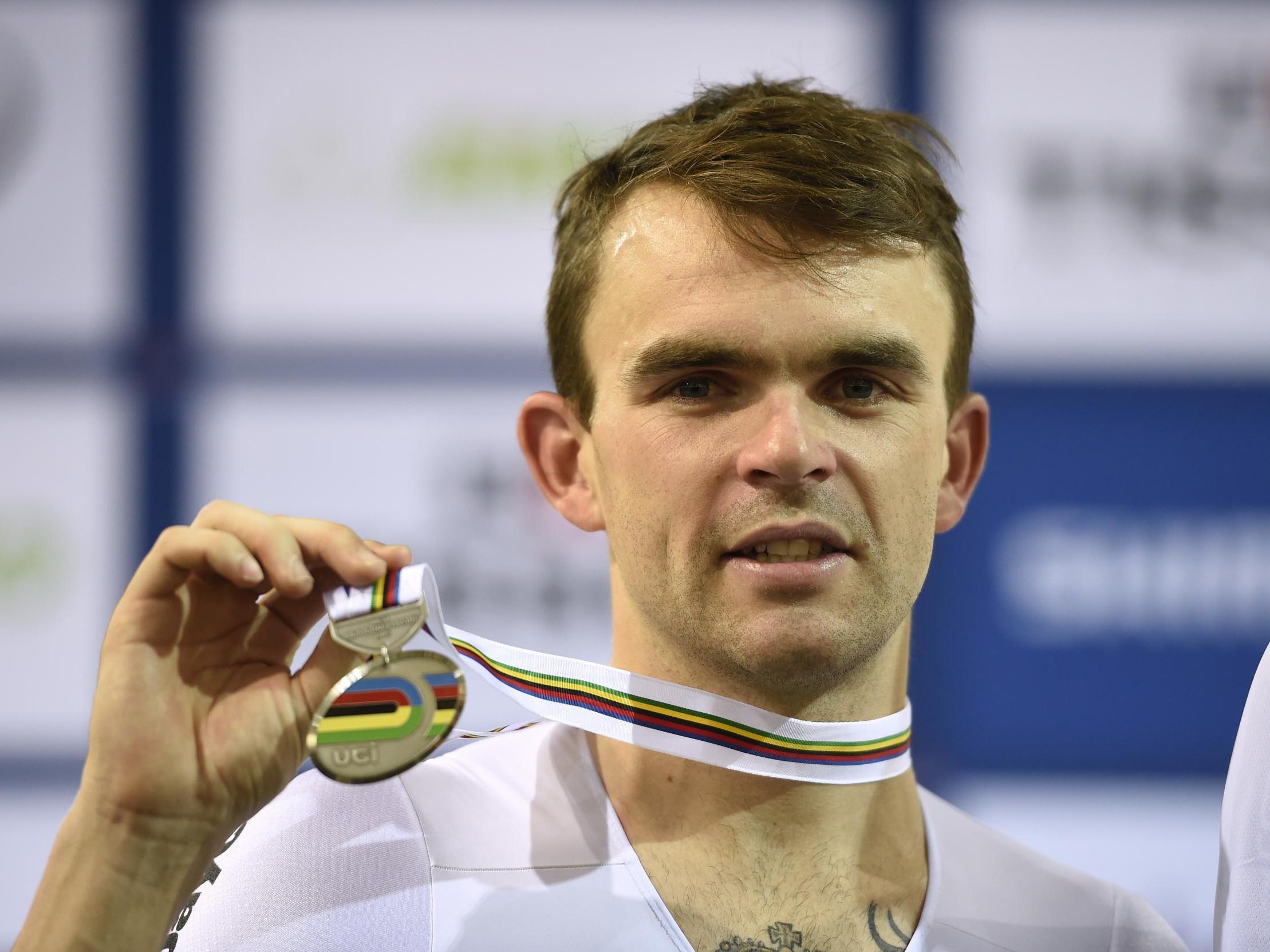 Jack Bobridge celebrating his victory in the world championship men's pursuit