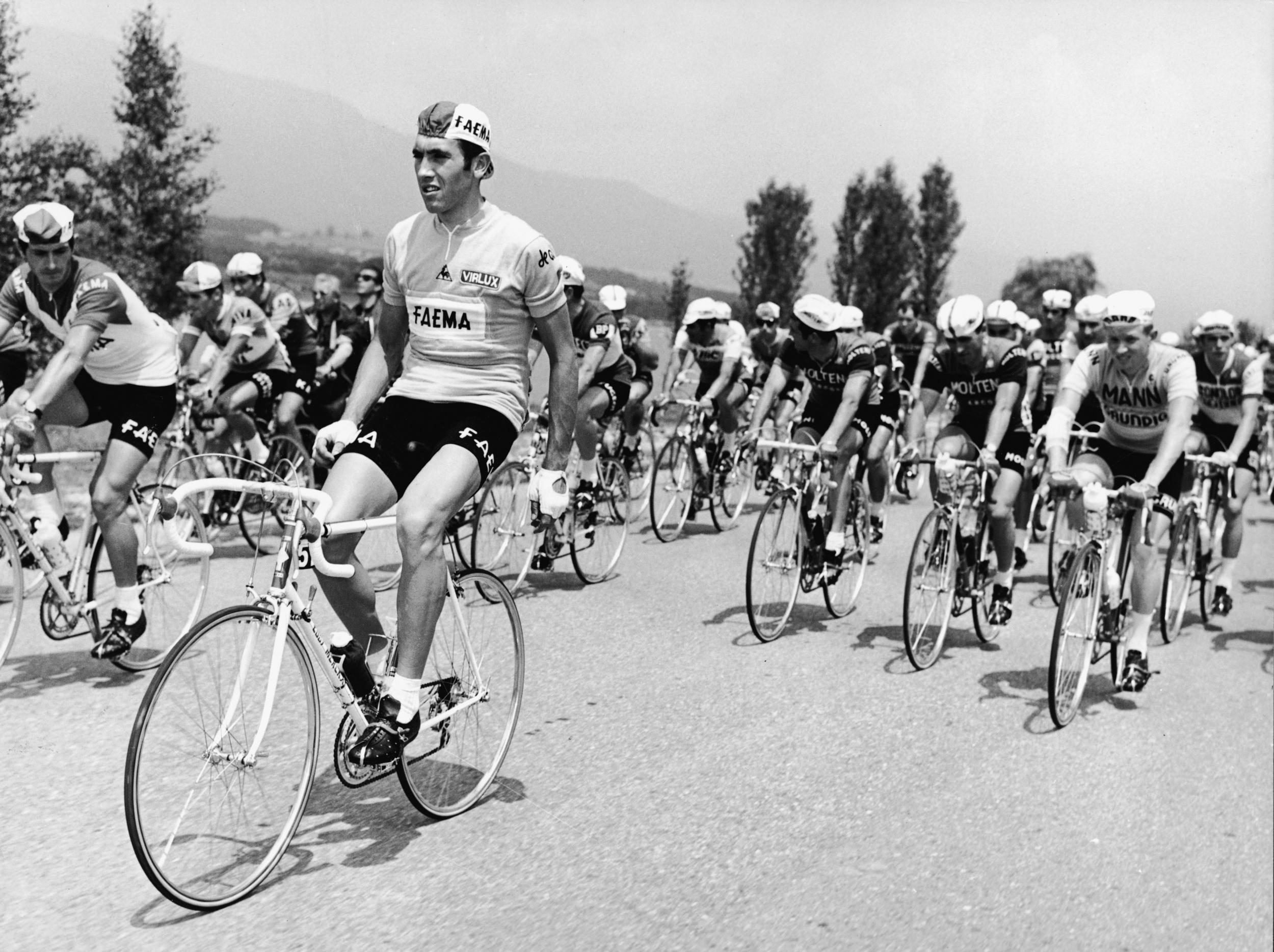 Easy rider: Merckx takes a breather as he leads the pack during stage 8 of the 1969 Tour