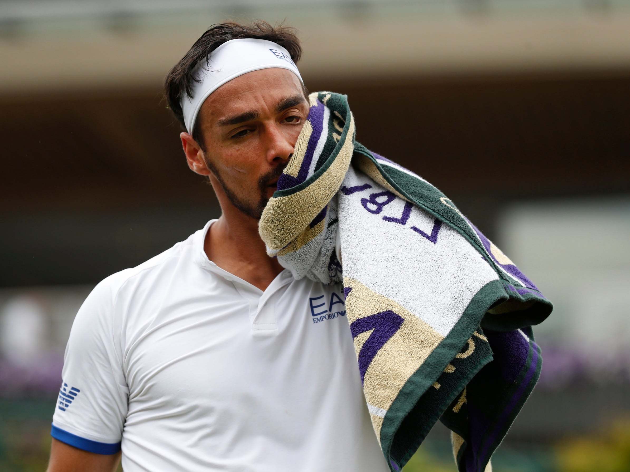 Fabio Fognini wipes his face
