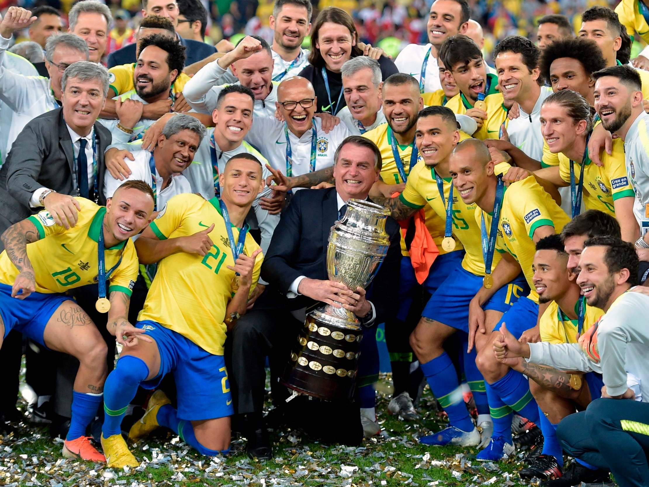 Brazilian celebrate with president Jair Bolsonaro