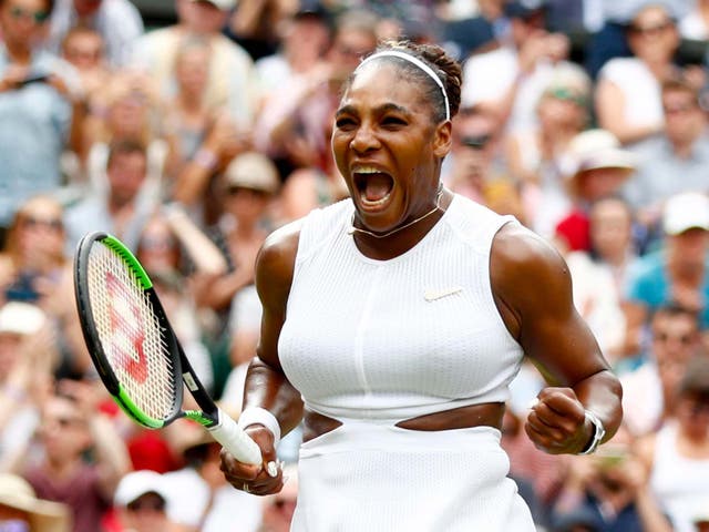 Serena Williams celebrates vs Alison Riske