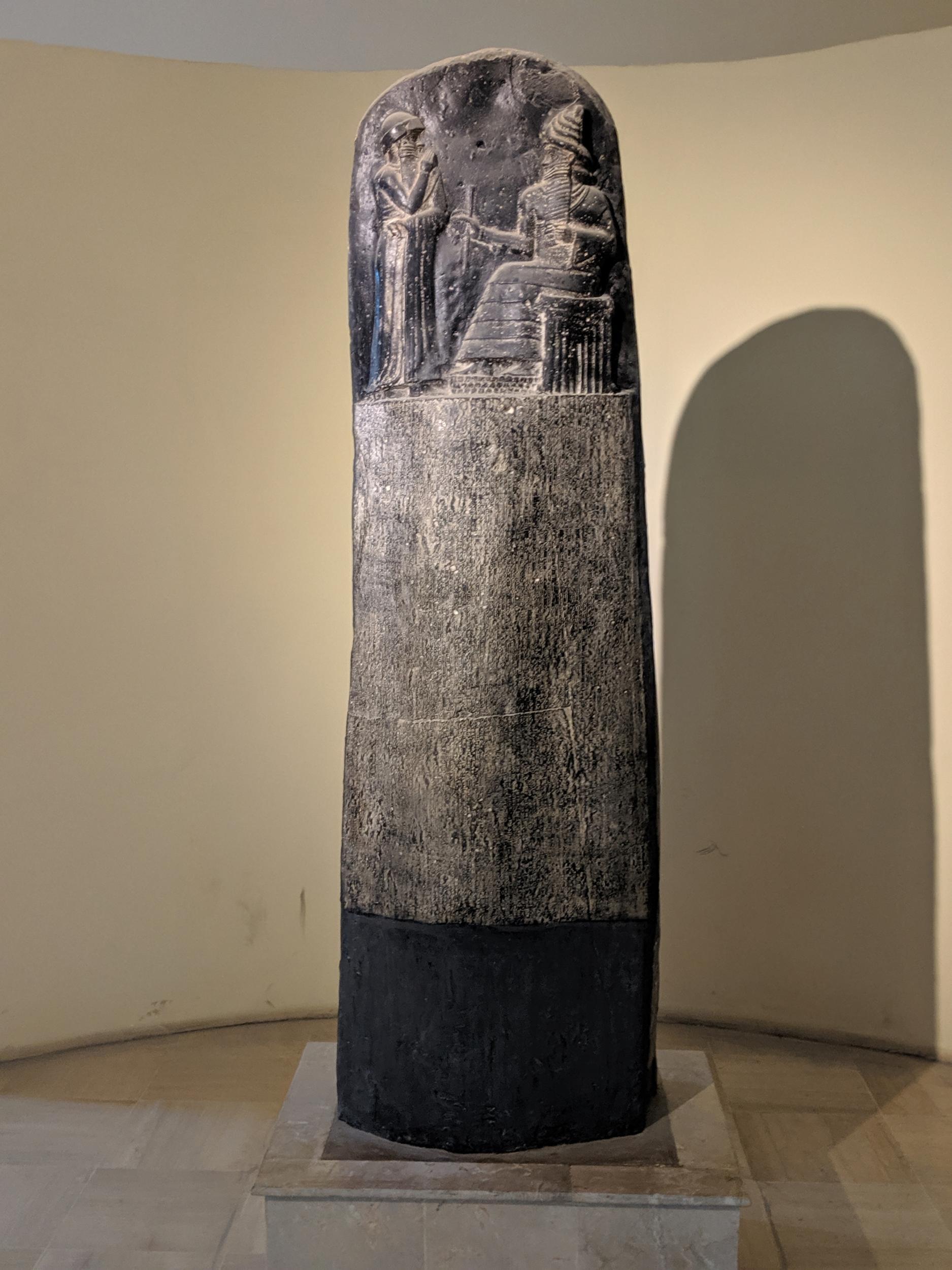 A replica of the Code of Hammurabi, one of the earliest code of laws ever written. The laws were created by the Babylonian king Hammurabi around 1754BC. The original is housed in the Louvre (Richard Hall/The Independent)