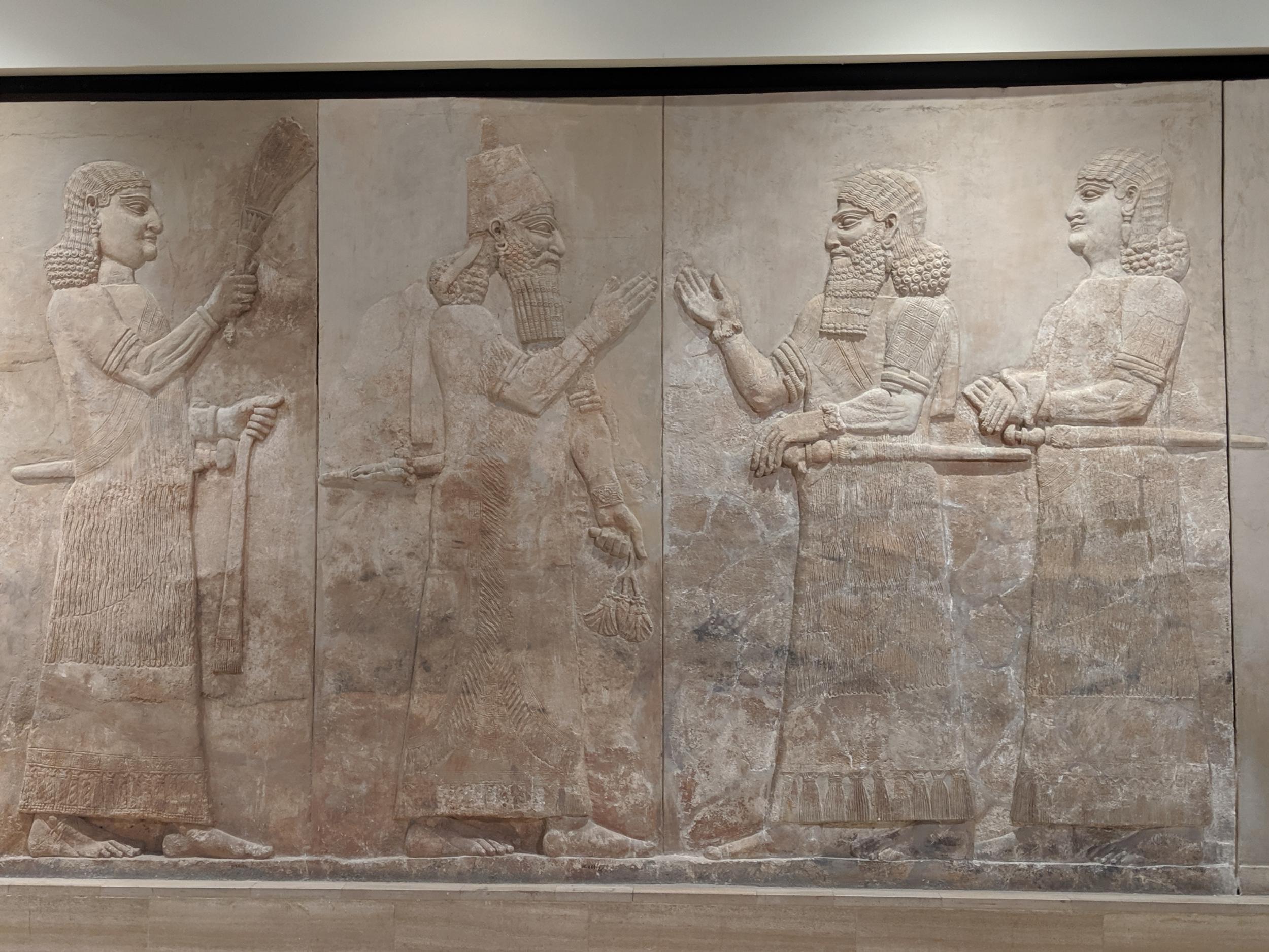 A relief depicting Assyrian king Sargon II, from the Royal Palace of Sargon II in modern-day Nineveh. The 3m-high alabaster relief is thought to be from 710 BC (Richard Hall/The Independent)