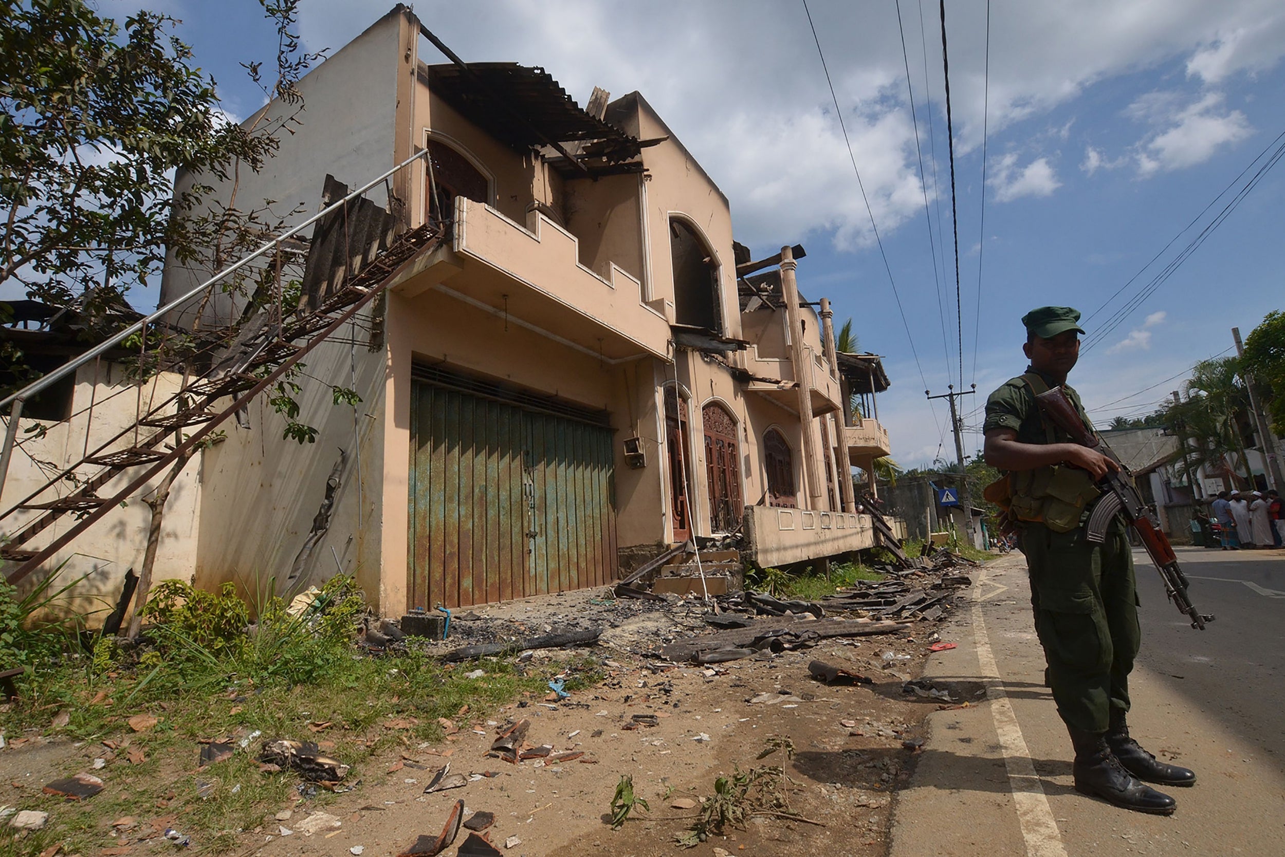 Army patrol in Digana, Kandy, in 2018, where mosques and shops were attacked during anti-Muslims riots