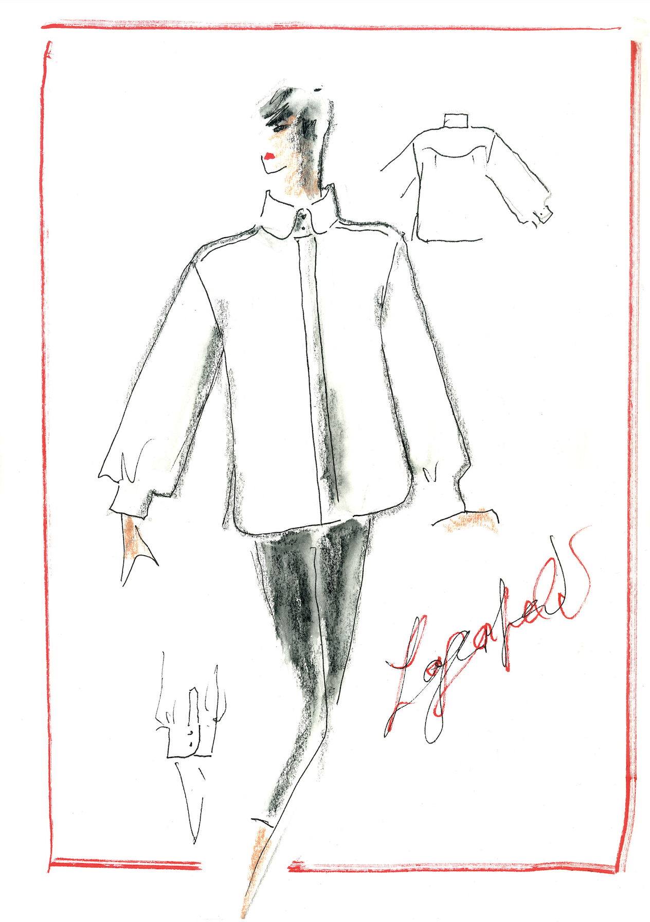 Karl Lagerfeld’s original sketch of the white shirt to be customised (Maison Karl Lagerfeld)