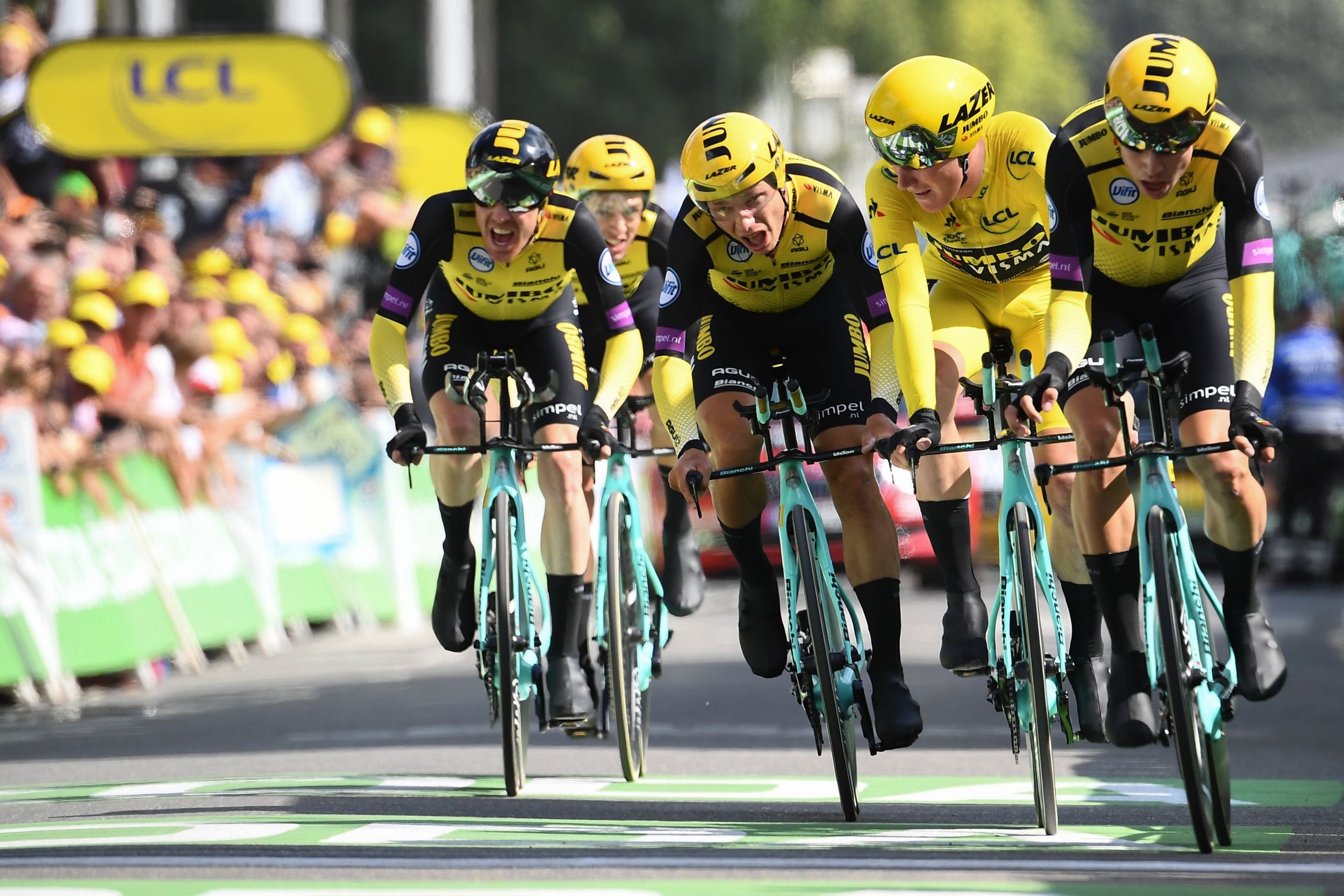 The Jumbo-Visma team win the team-trial