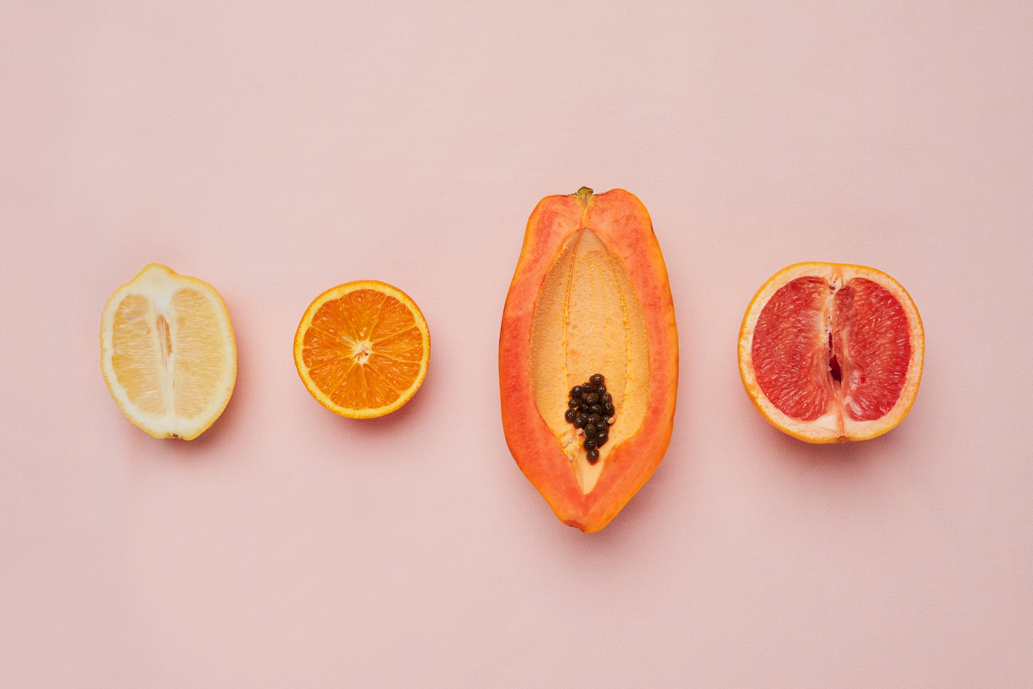 Four pieces of fruit laid out