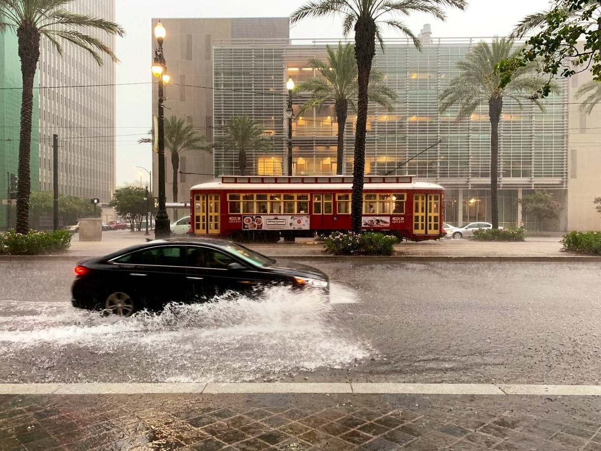 A flooded street in downtown New Orleans, Louisiana