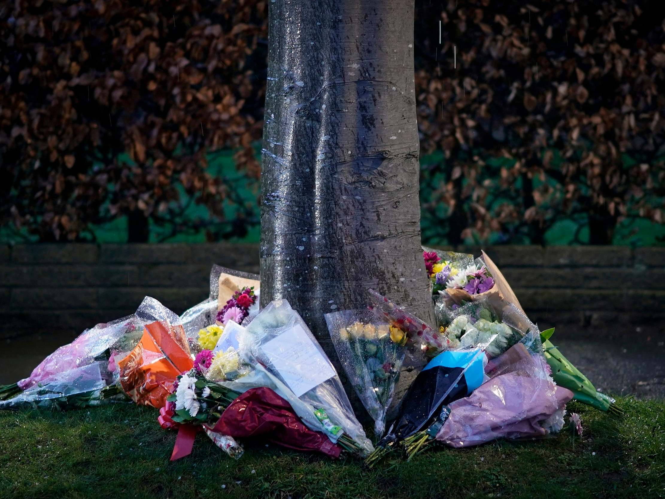 Flowers placed in memory of victim Yousef Makki in Hale Barns