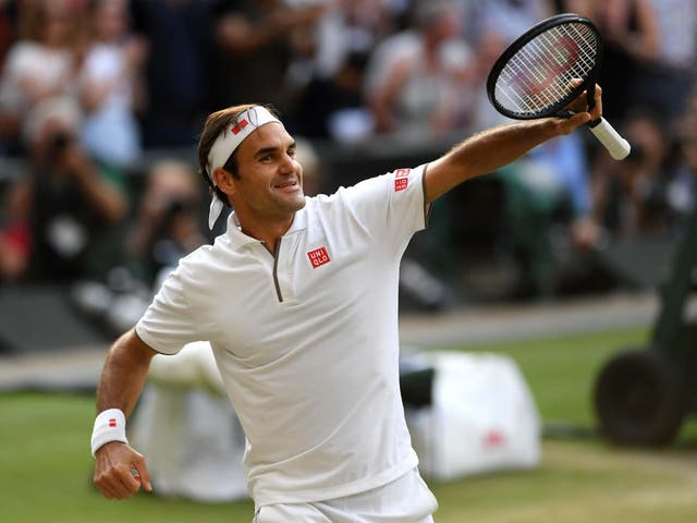 Roger Federer of Switzerland celebrates victory