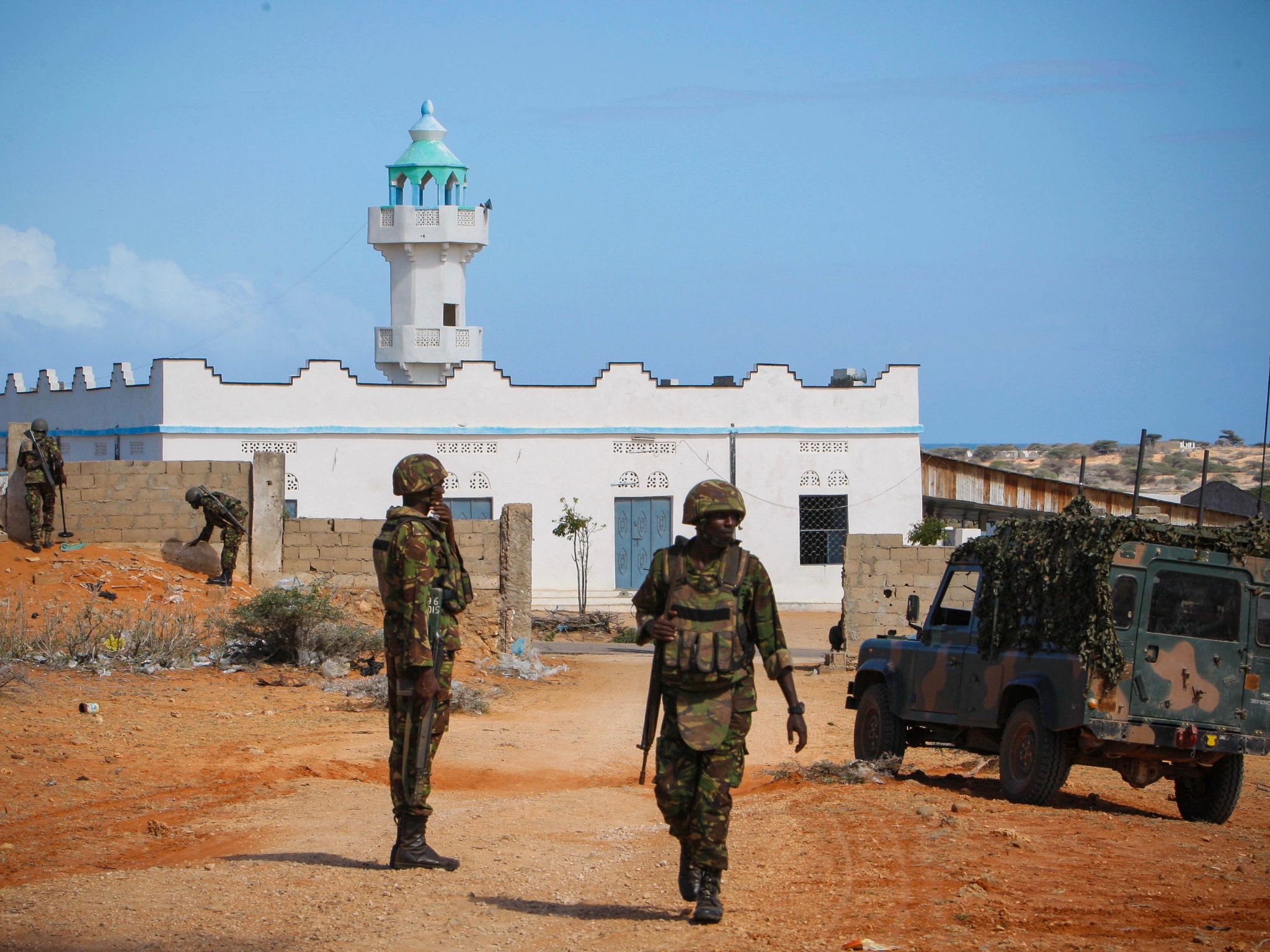 Troops from the African Union Mission in Somalia patrol in the port city of Kismayo, where the attack took place