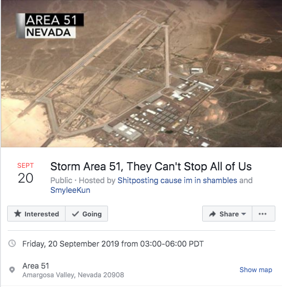 The invitation to ‘storm Area 51’ on Facebook