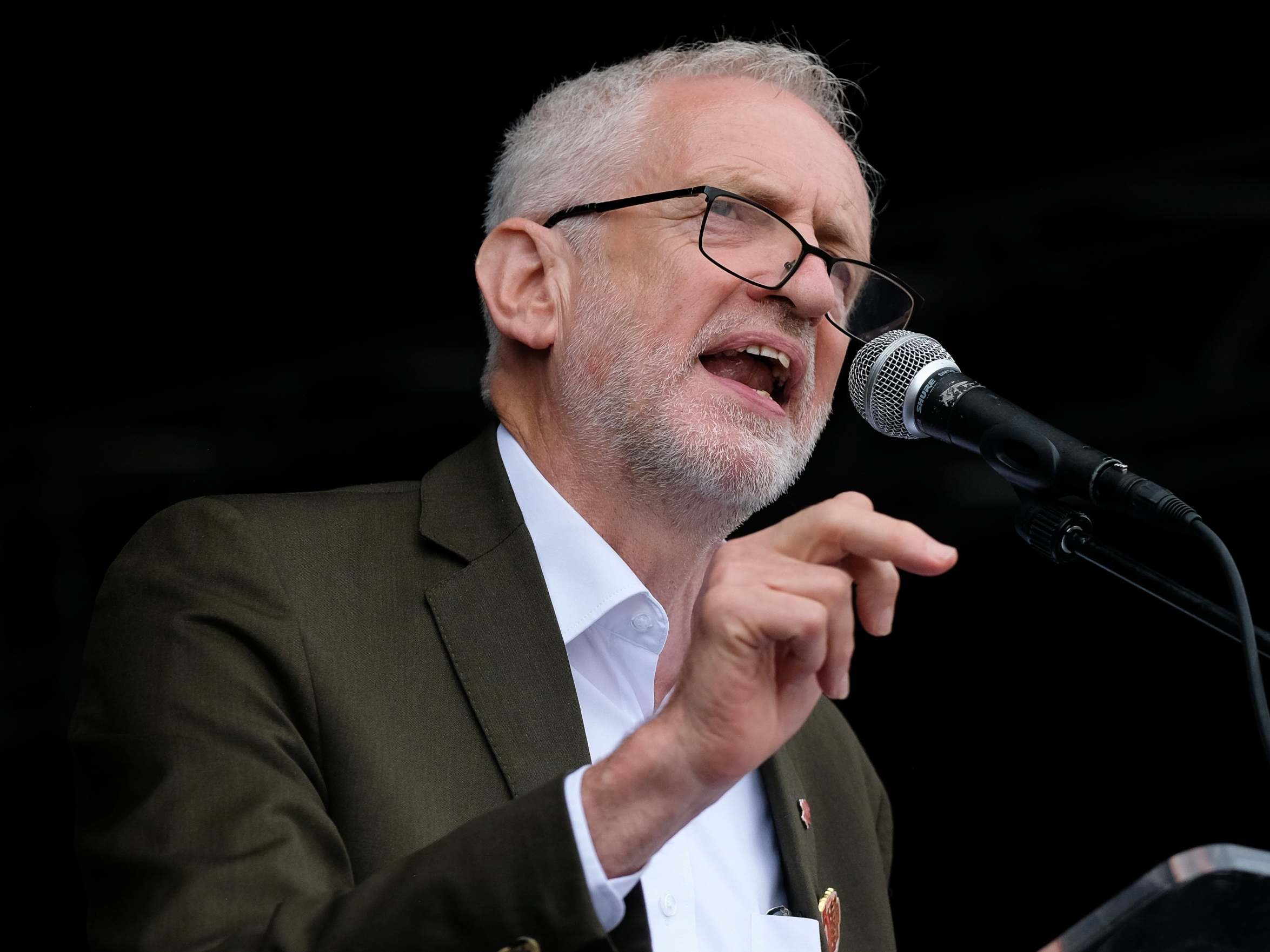 Jeremy Corbyn delivers his speech during the 135th Durham Miners Gala