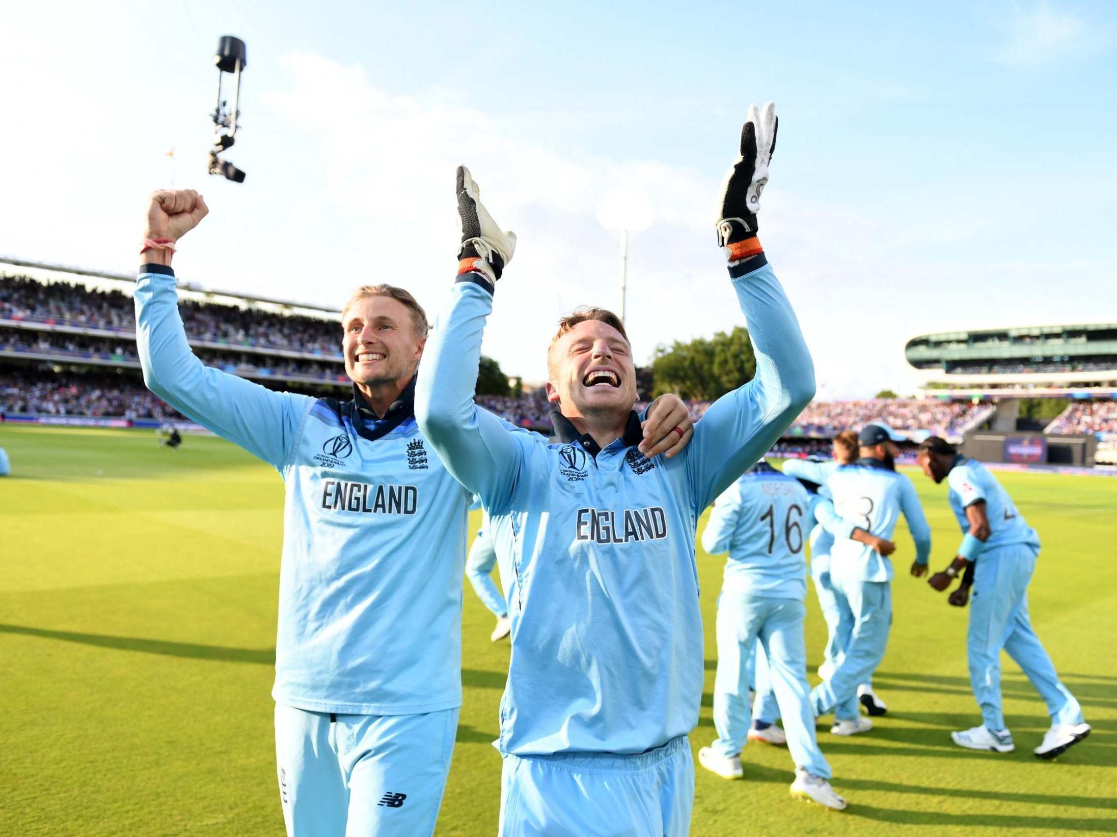 Joe Root celebrates England's historic World Cup win