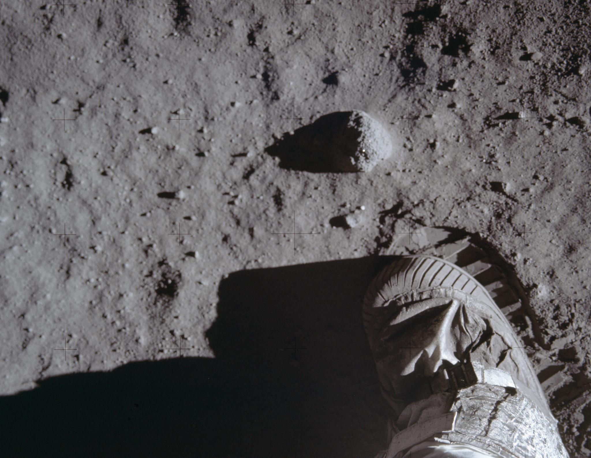 This July 20, 1969 photo made available by NASA shows Buzz Aldrins boot and bootprint during a test of the lunar soil during the Apollo 11 extravehicular activity