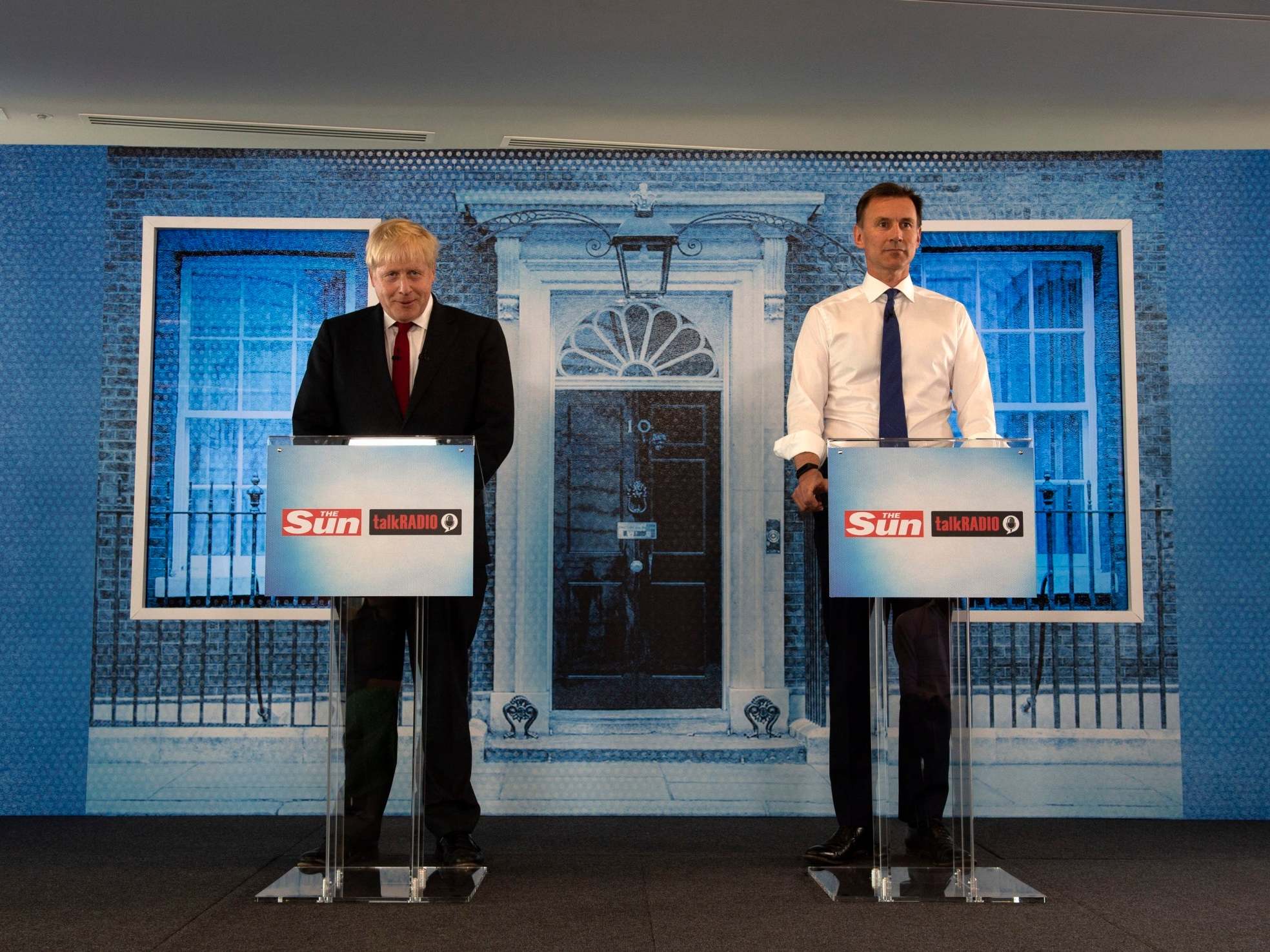 Conservative party leadership candidates Boris Johnson and Jeremy Hunt during a debate hosted by The Sun and Talk Radio