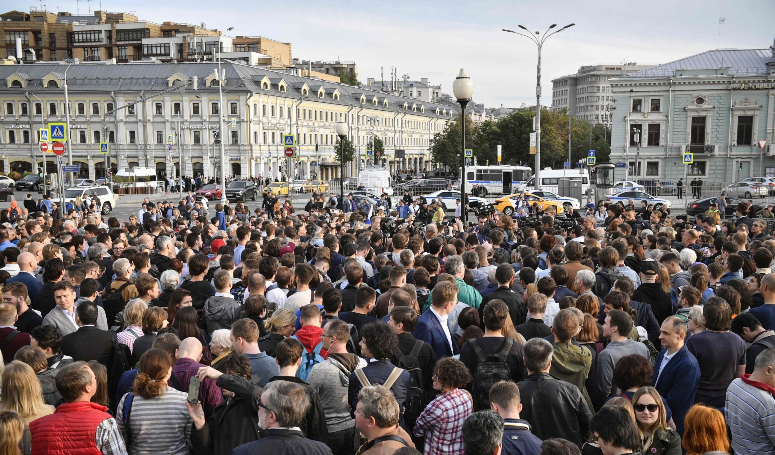 Opposition activists attend a rally against the efforts to stop the opposition candidates to register for elections to the Moscow City Duma in central Moscow (AFP/Getty)