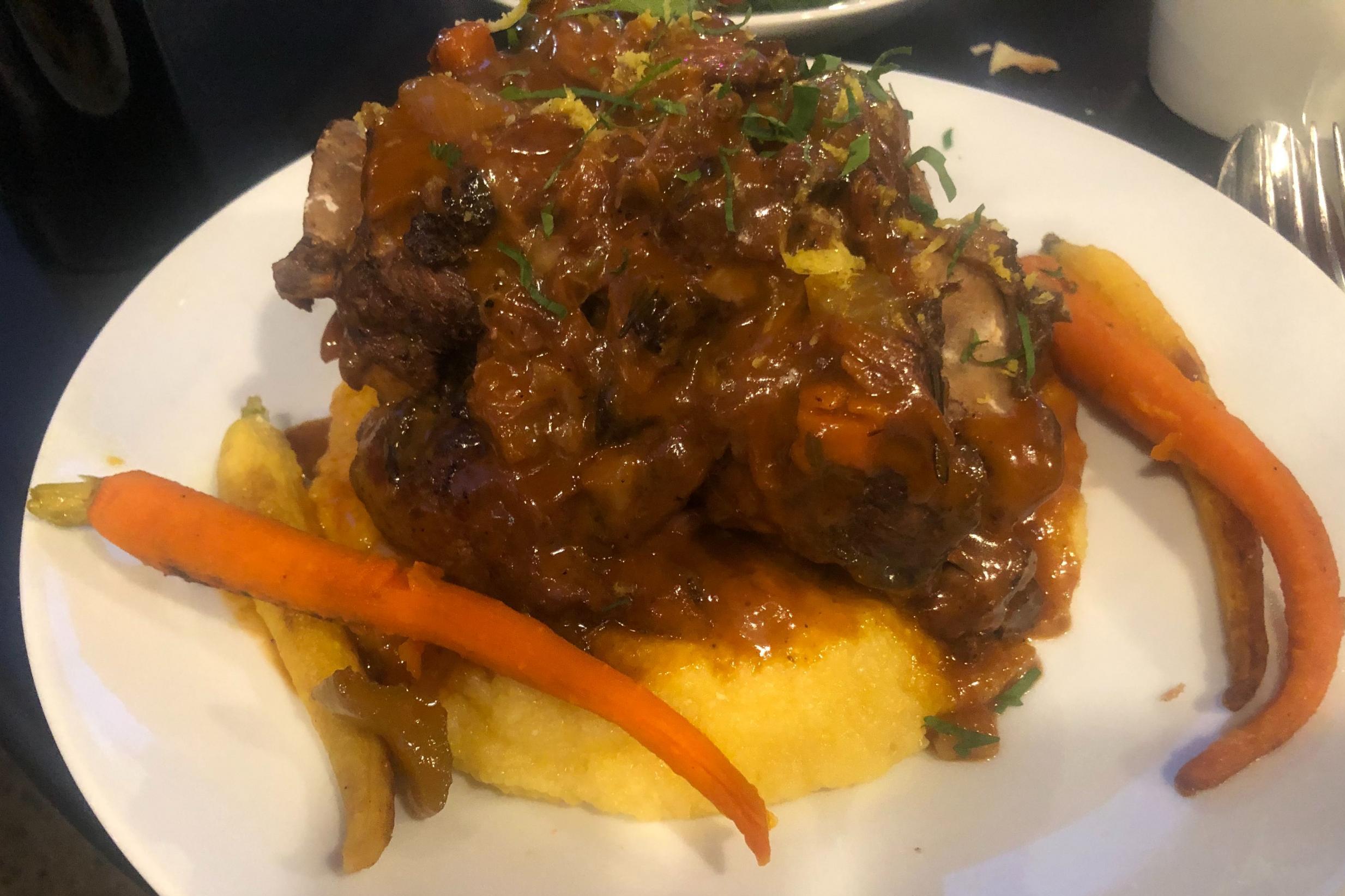 A lamb neck came with dairy-free polenta