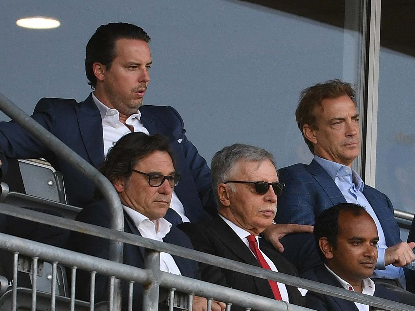 Arsenal owner Stan Kroenke with (2ndL) Head of Football Relations Raul Sanllehi, (L) Josh Kroenke and (R) Manageing Director Vinai Venkatesham