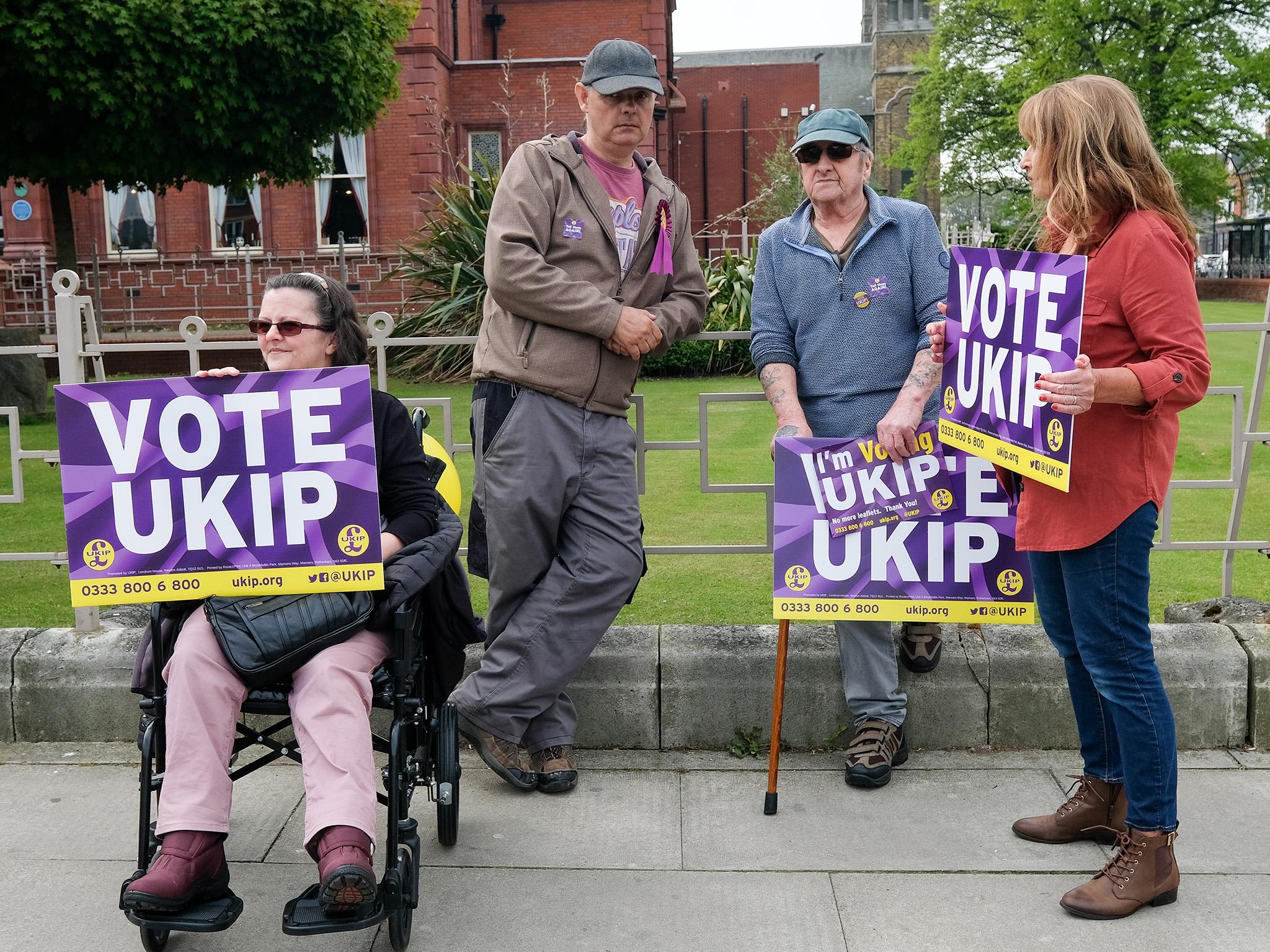 Ukip supporters in Middlesbrough wait for leader Gerard Batten to launch the party’s EU election campaign in May (Getty)