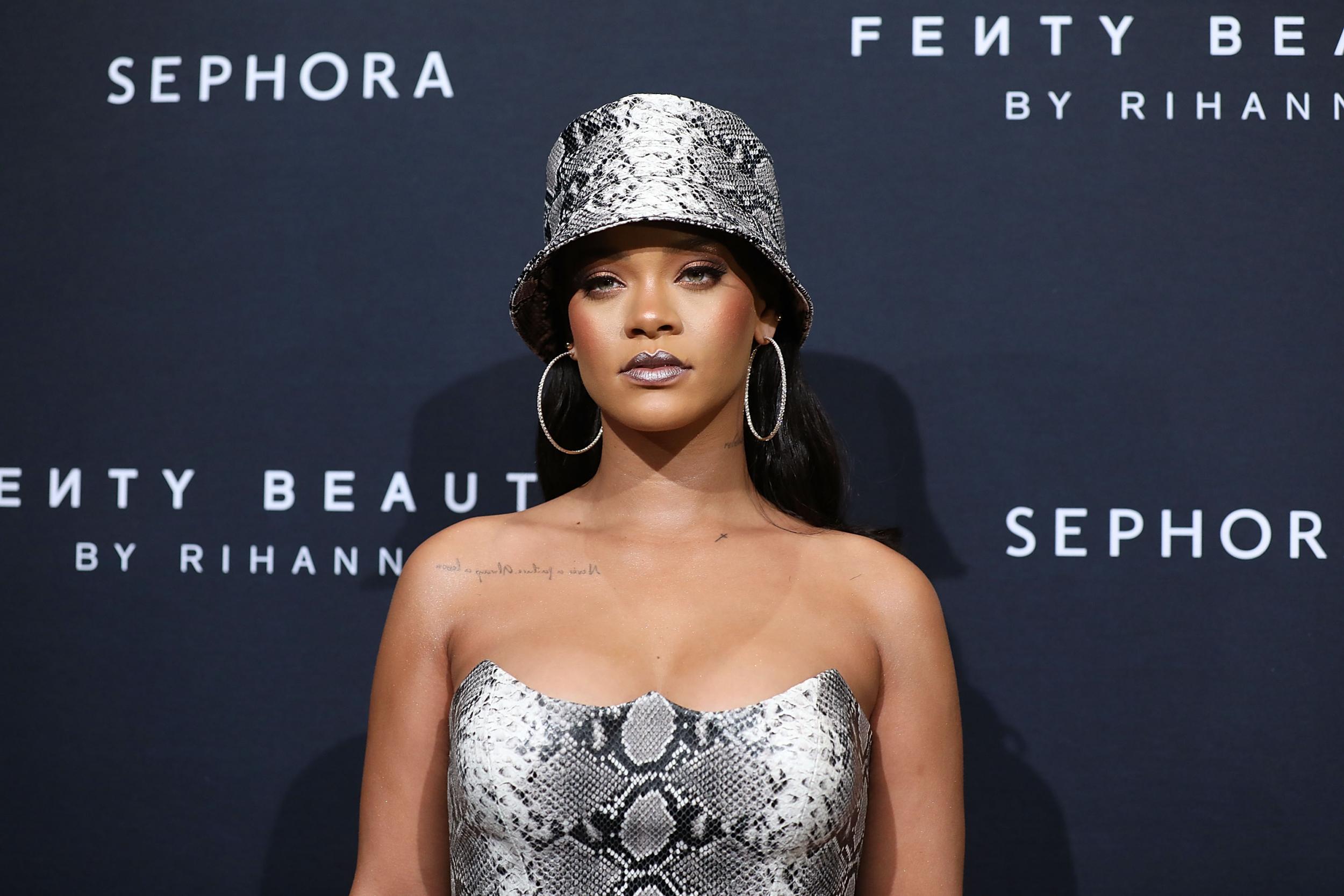 Rihanna attends the Fenty Beauty by Rihanna Anniversary Event at Overseas Passenger Terminal on October 3, 2018 in Sydney, Australia.