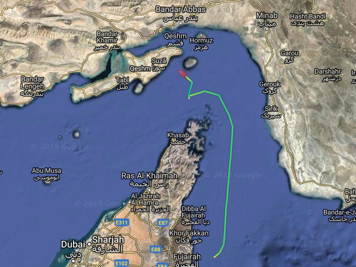 The Stena Impero is seen to stop in its tracks before turning towards Iran