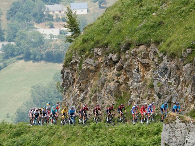 The peloton tackle to Col du Soulor climb on stage 14 of the Tour de France