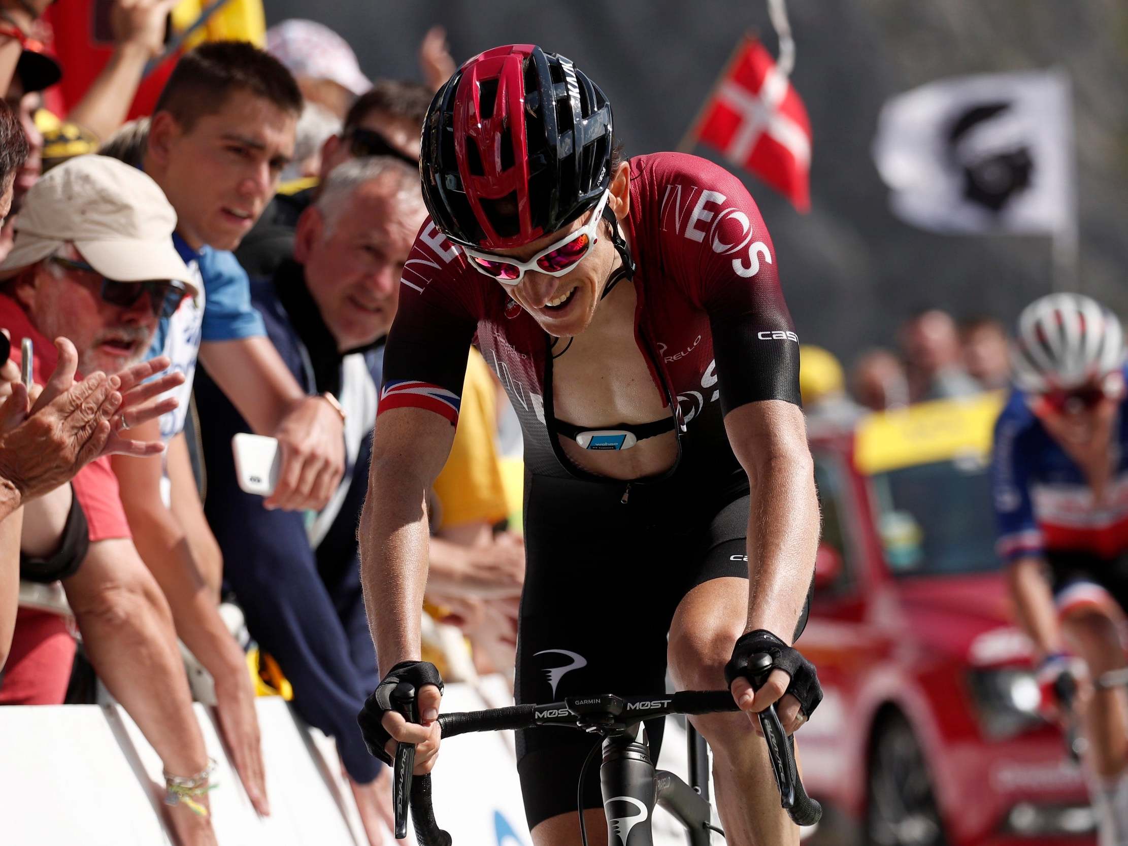 Geraint Thomas fell more than two minutes behind Tour de France leader Julian Alaphilippe after stage 14