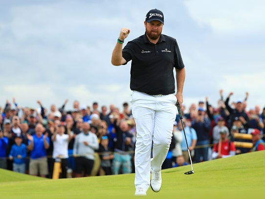 Shane Lowry celebrates during a tremendous round where he broke the course record at Portrush