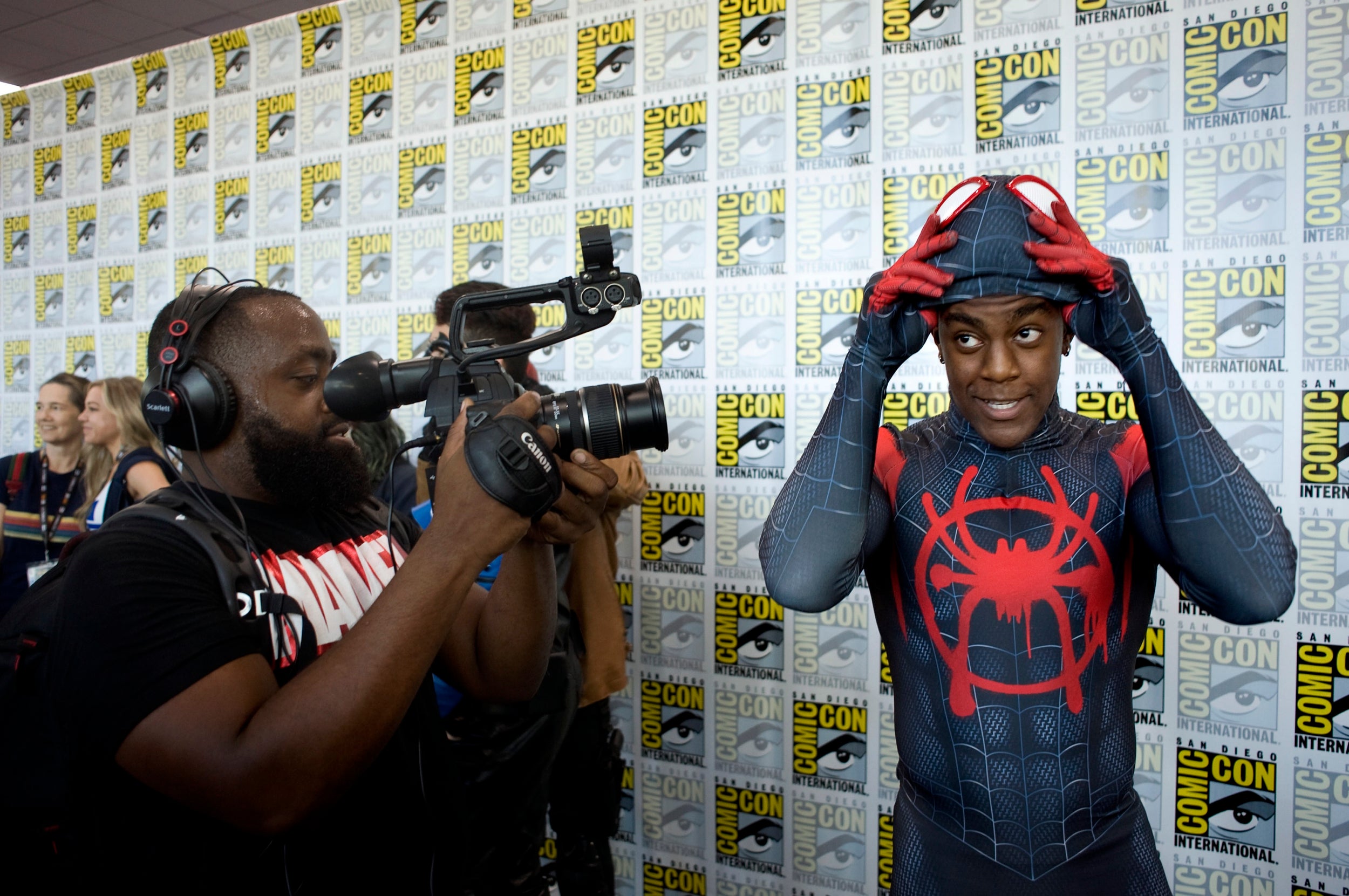 The 2018 animated film <i>Spider-Man: Into the Spider-Verse</i> received critical acclaim, largely due to the exciting introduction of Miles Morales as Spider-Man. Morales is depicted as having an artistic touch, so much so that he creates a custom version of the Spider-Man suit by spray painting it himself. Cosplayer Trevor Mack took part in a fan cosplay photo shoot at San Diego Comic-Con dressed as the character.