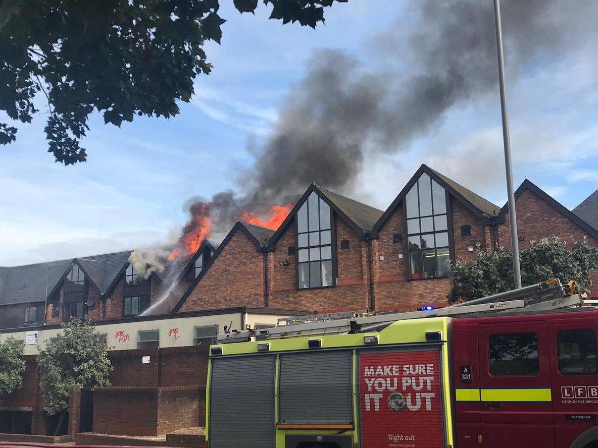 Roof of two-storey shopping complex on Selborne Walk was seen alight on Monday morning